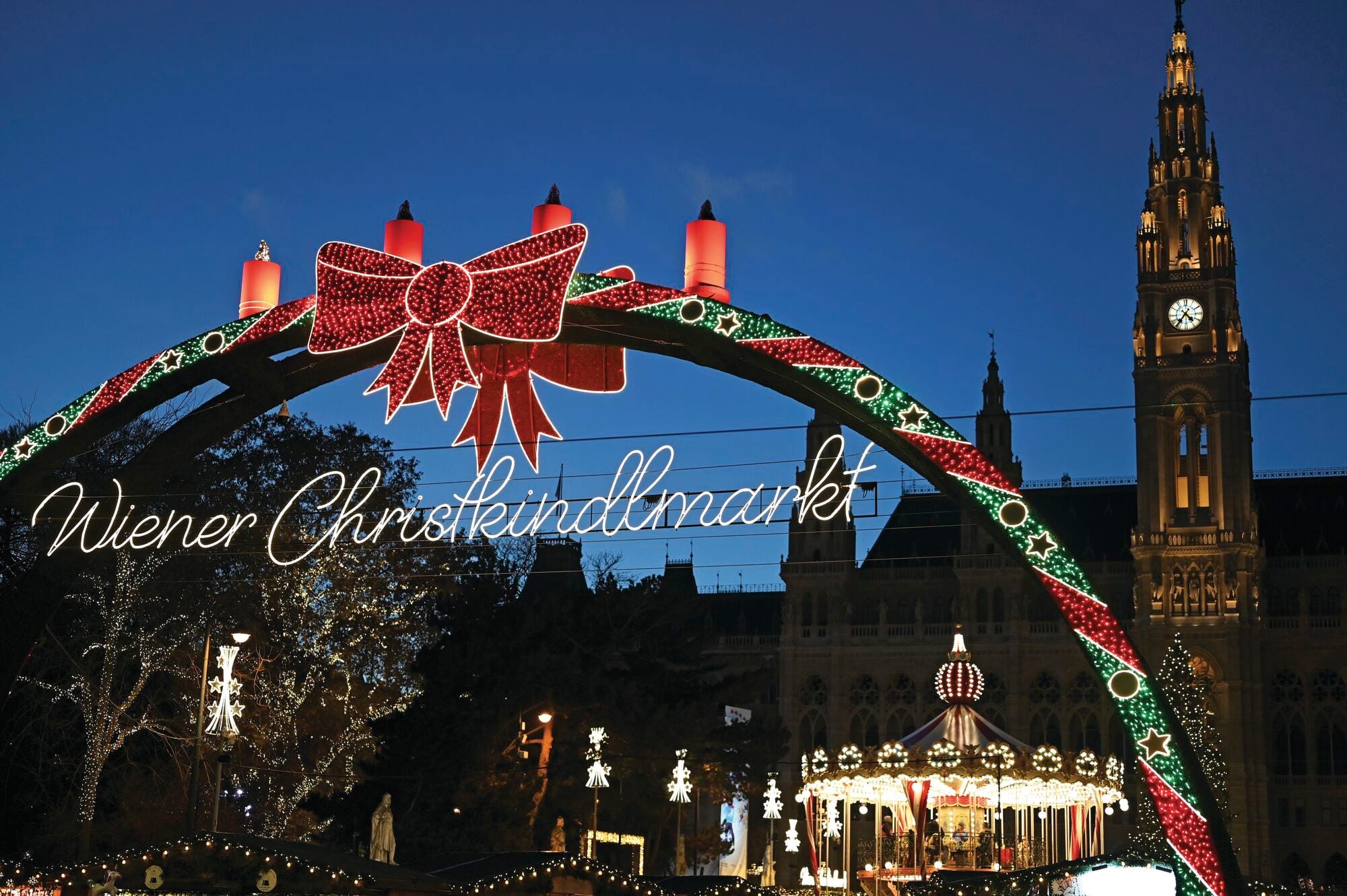 Christmas market on Rathaus Platz in Vienna.
