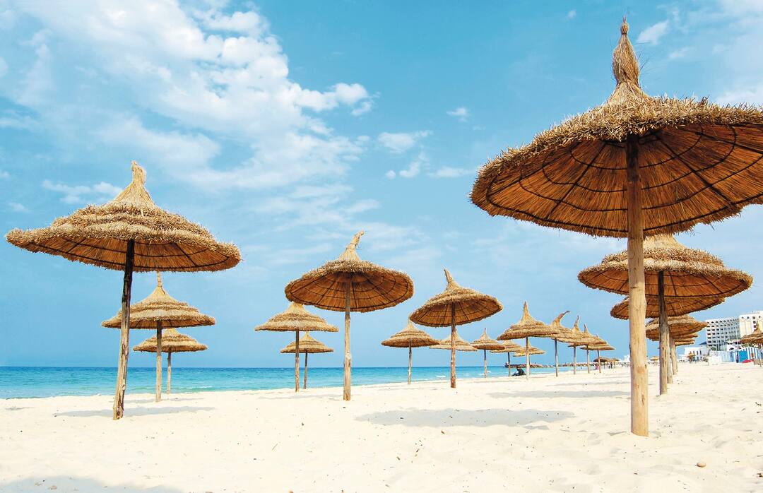 Thatched beach umbrellas in Tunisia