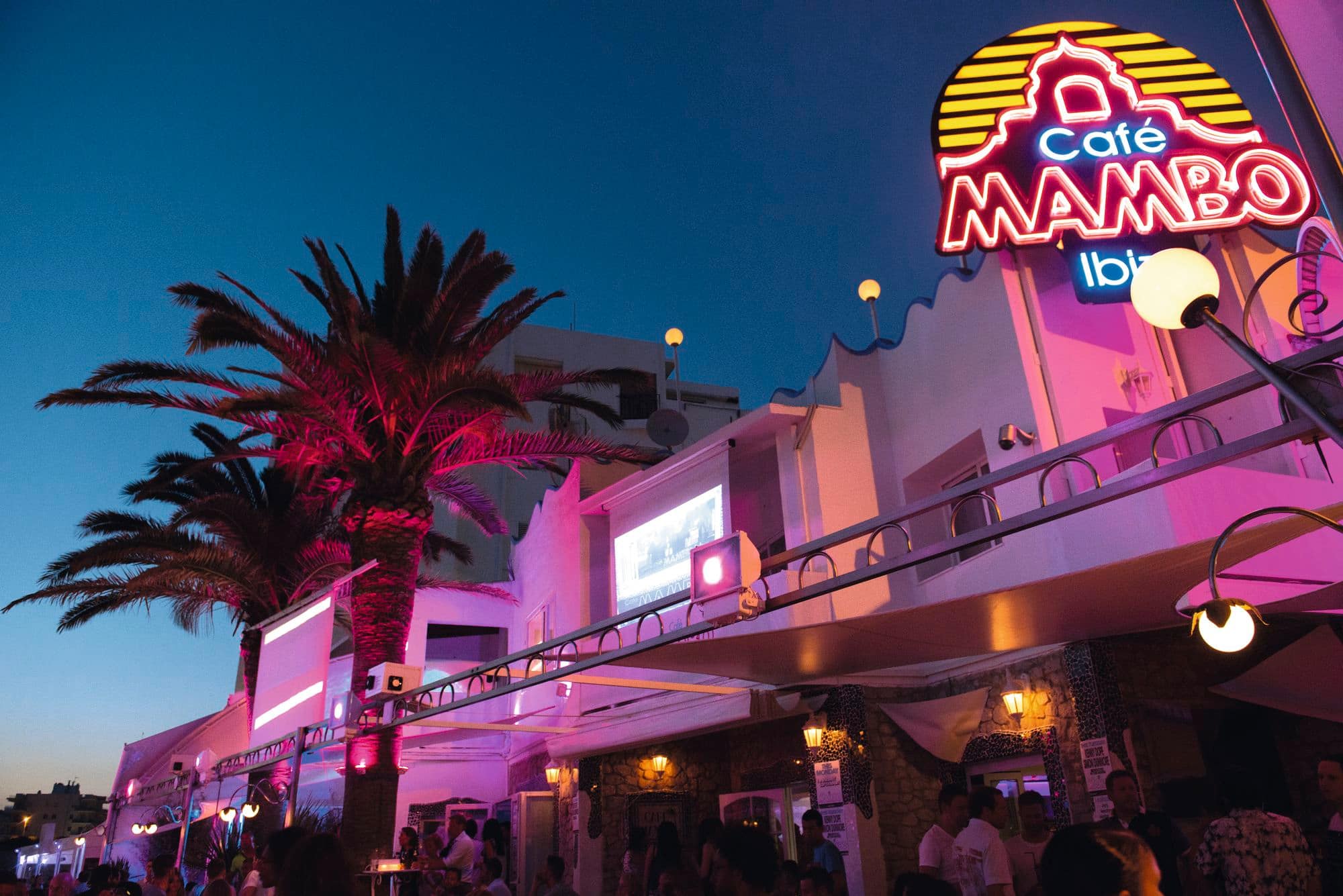 The lit up entrance to Cafe Mambo.