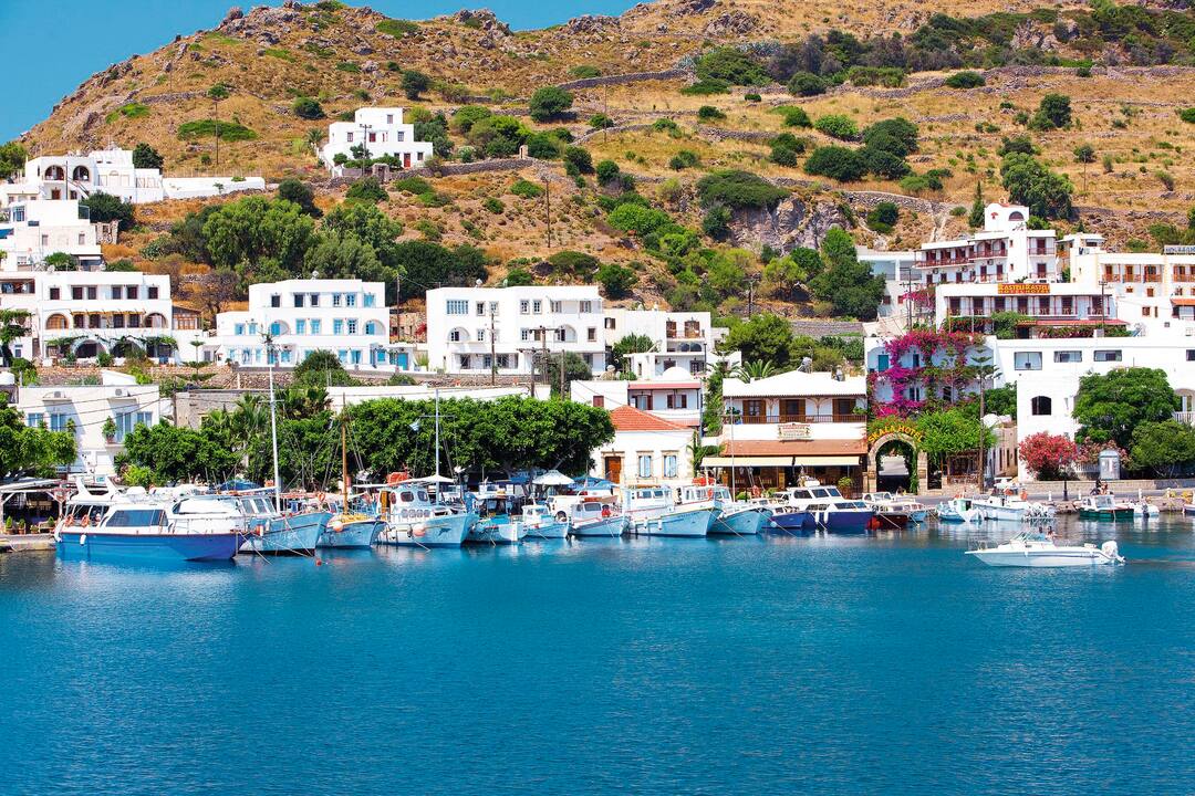 Harbour and town of Skala, main port on the island of Patmos
