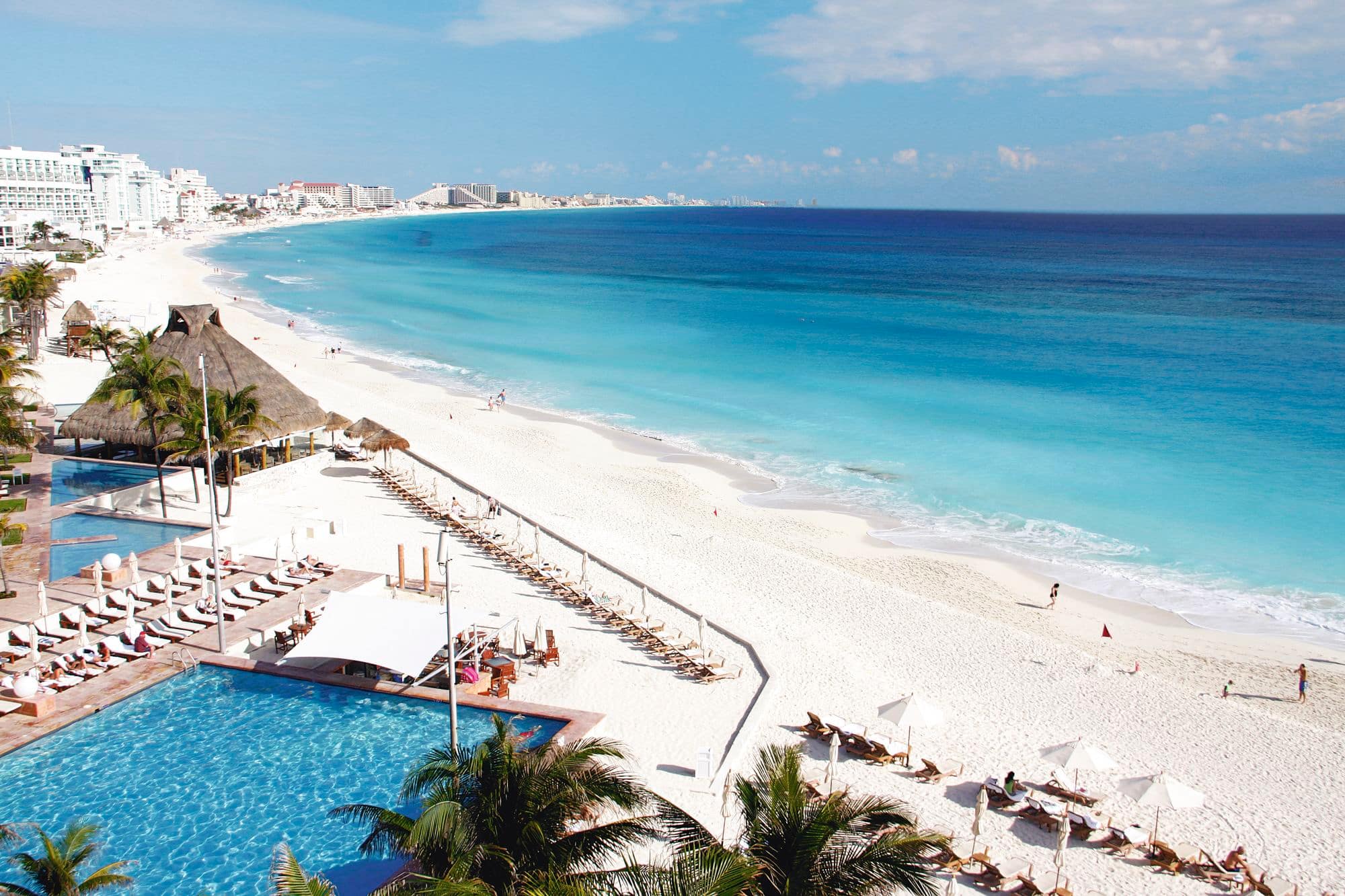 White sand coastline in Cancun.