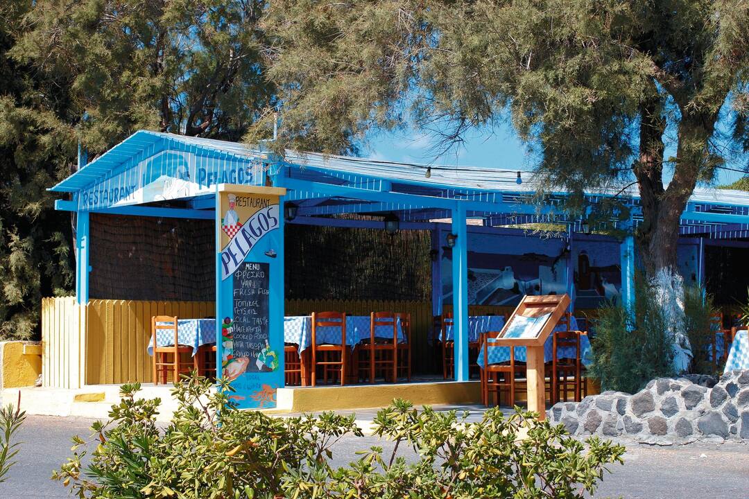 A beach bar, Perivolos, Santorini