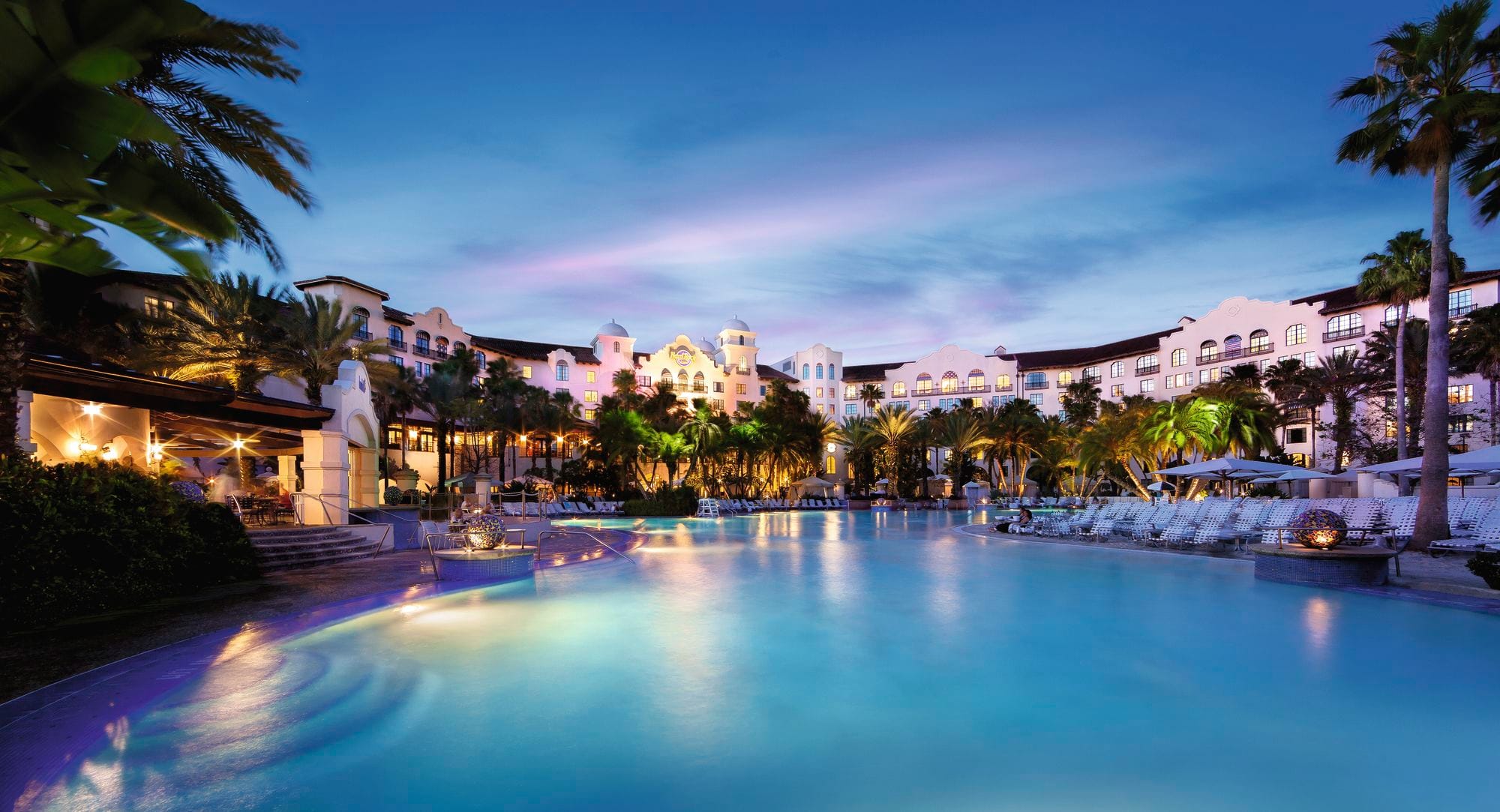 The exterior of Hard Rock Hotel at Universal from the pool.
