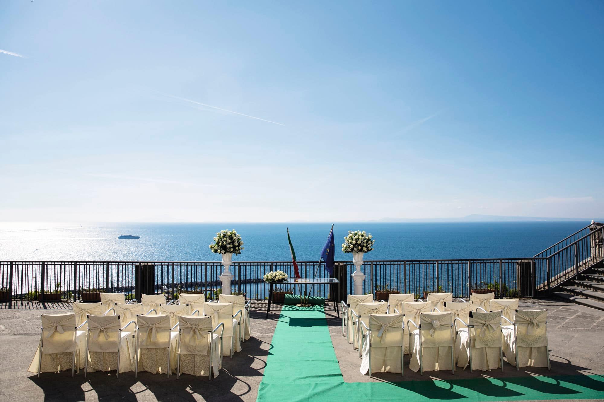 A wedding set-up overlooking the sea.
