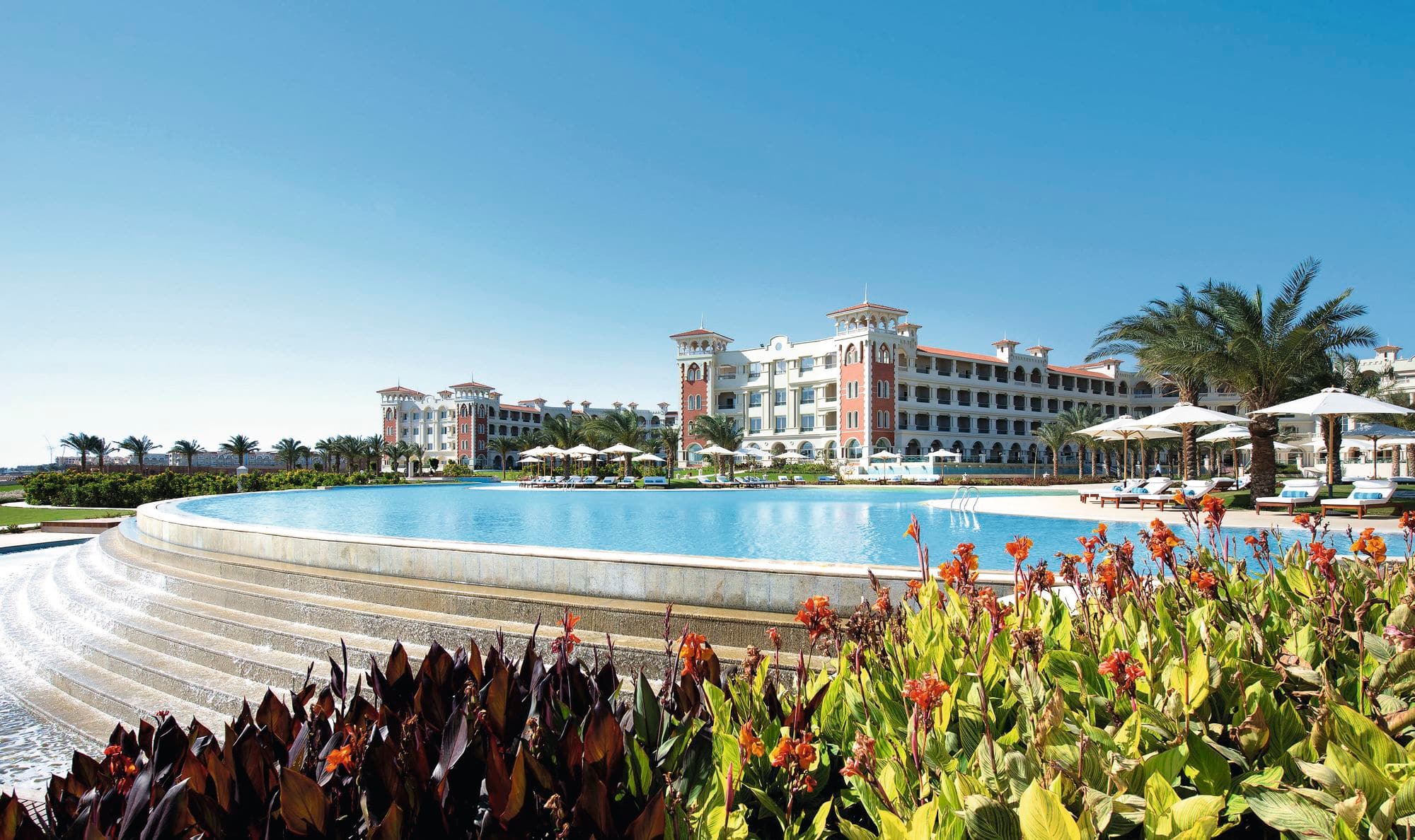 View of Baron Palace Sahl Hasheesh hotel and pool.