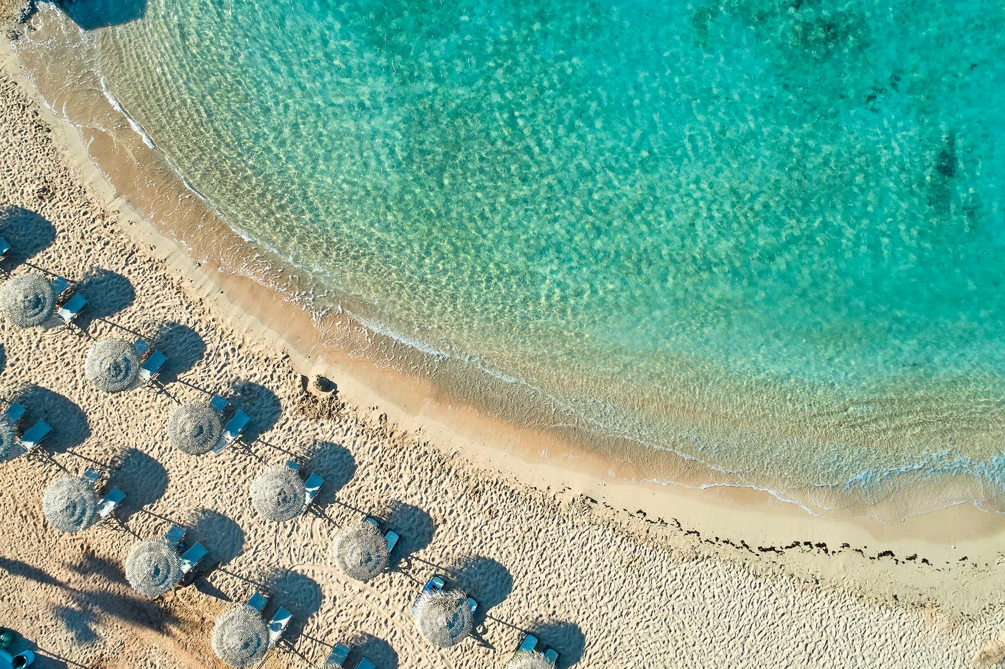 An aerial view of a beach in Ayia Napa, Cyprus.