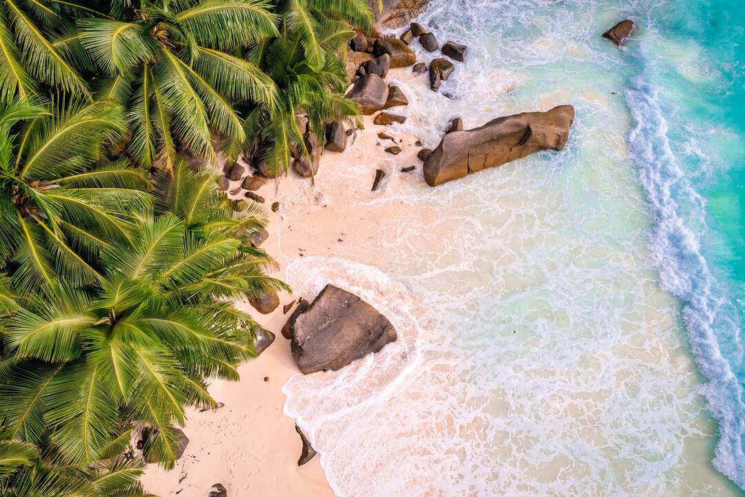 Aerial view of beach at Mahe Island, Seychelles