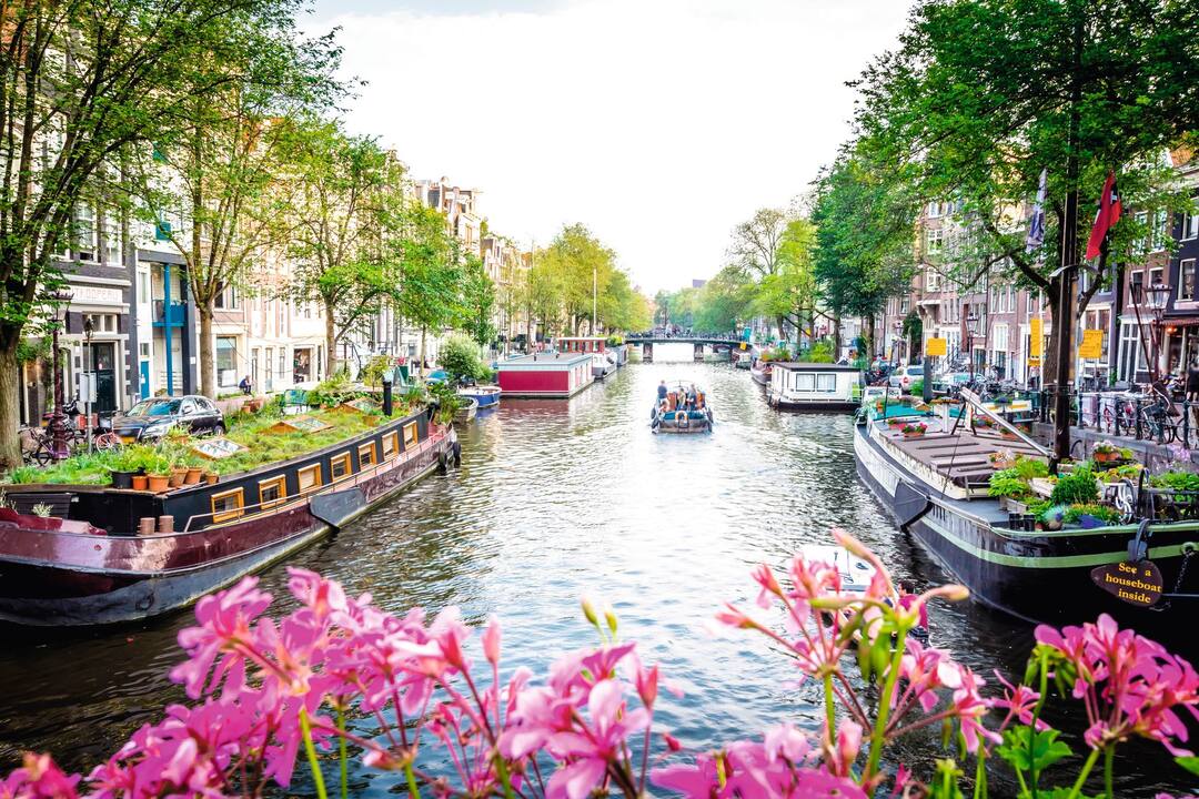 Canal boats along the canals of Amsterdam