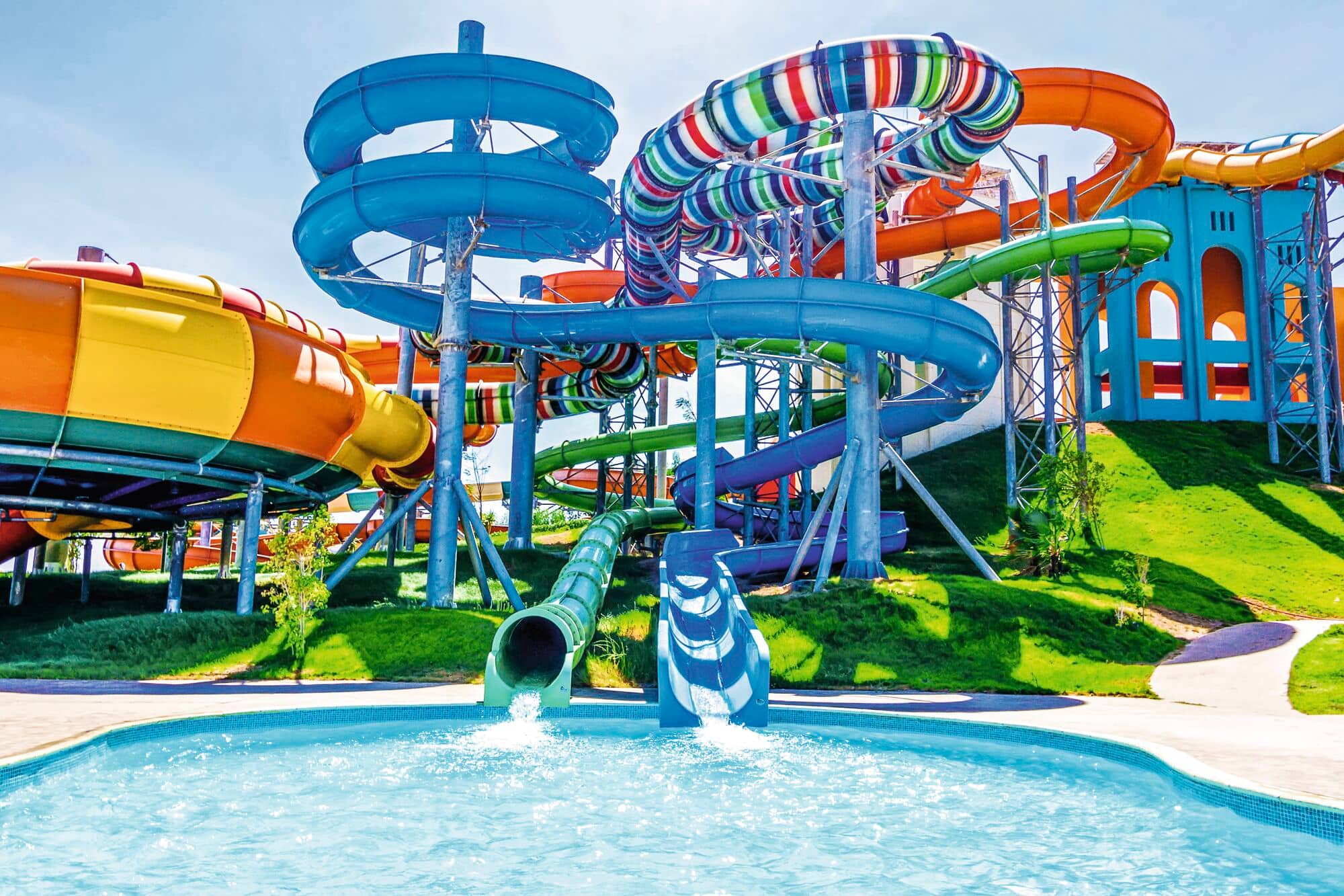 A view of different water slides at Makadi Water World.