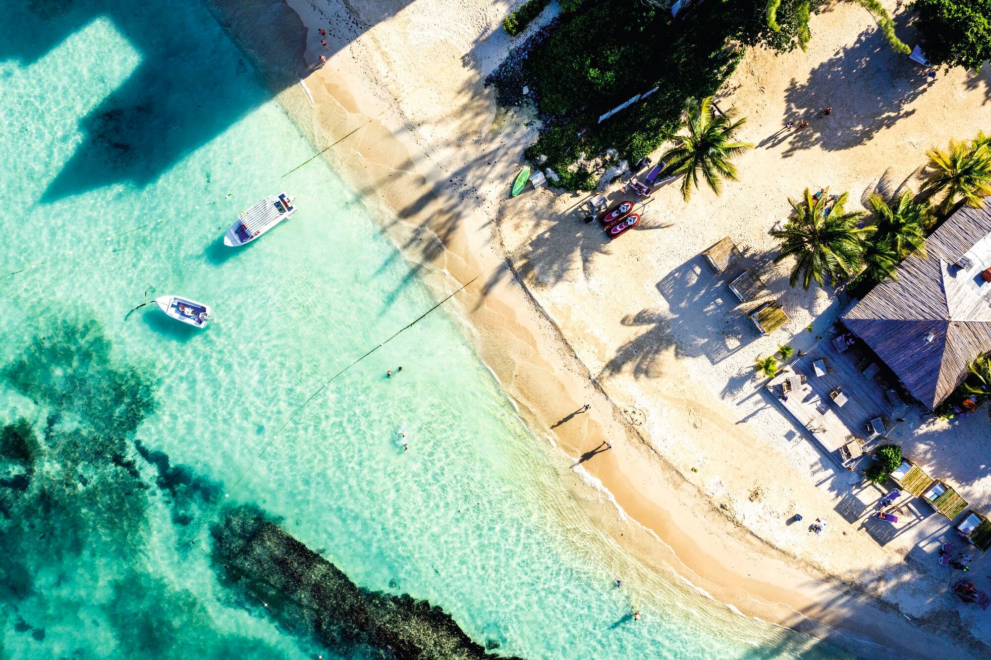 Top-down view of beach in Jamaica.