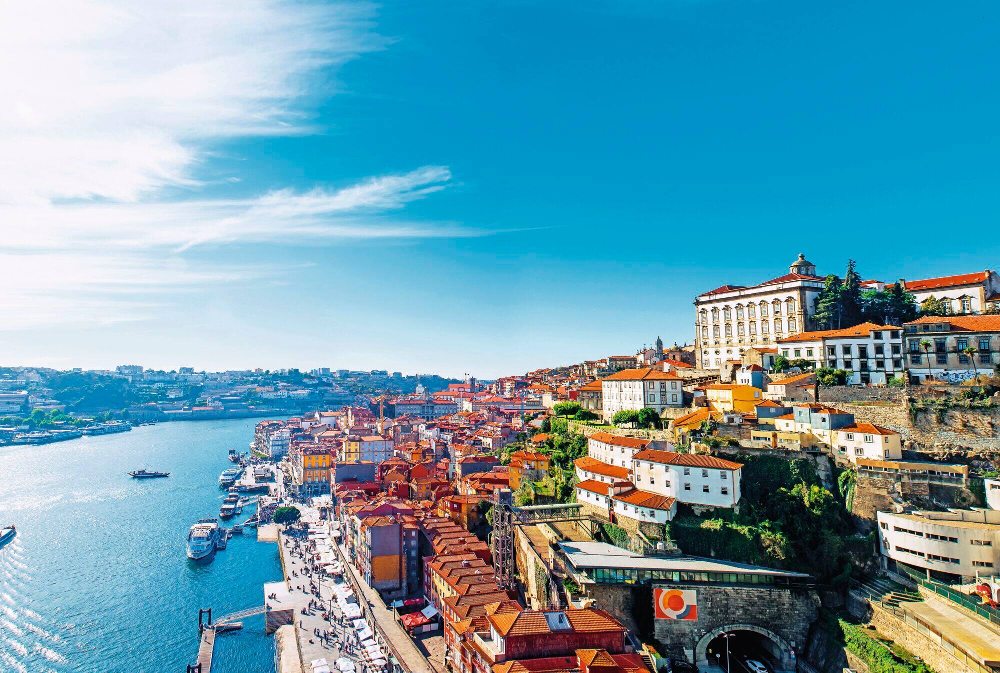 Portugal old town skyline from Dom Luis bridge on the Douro River