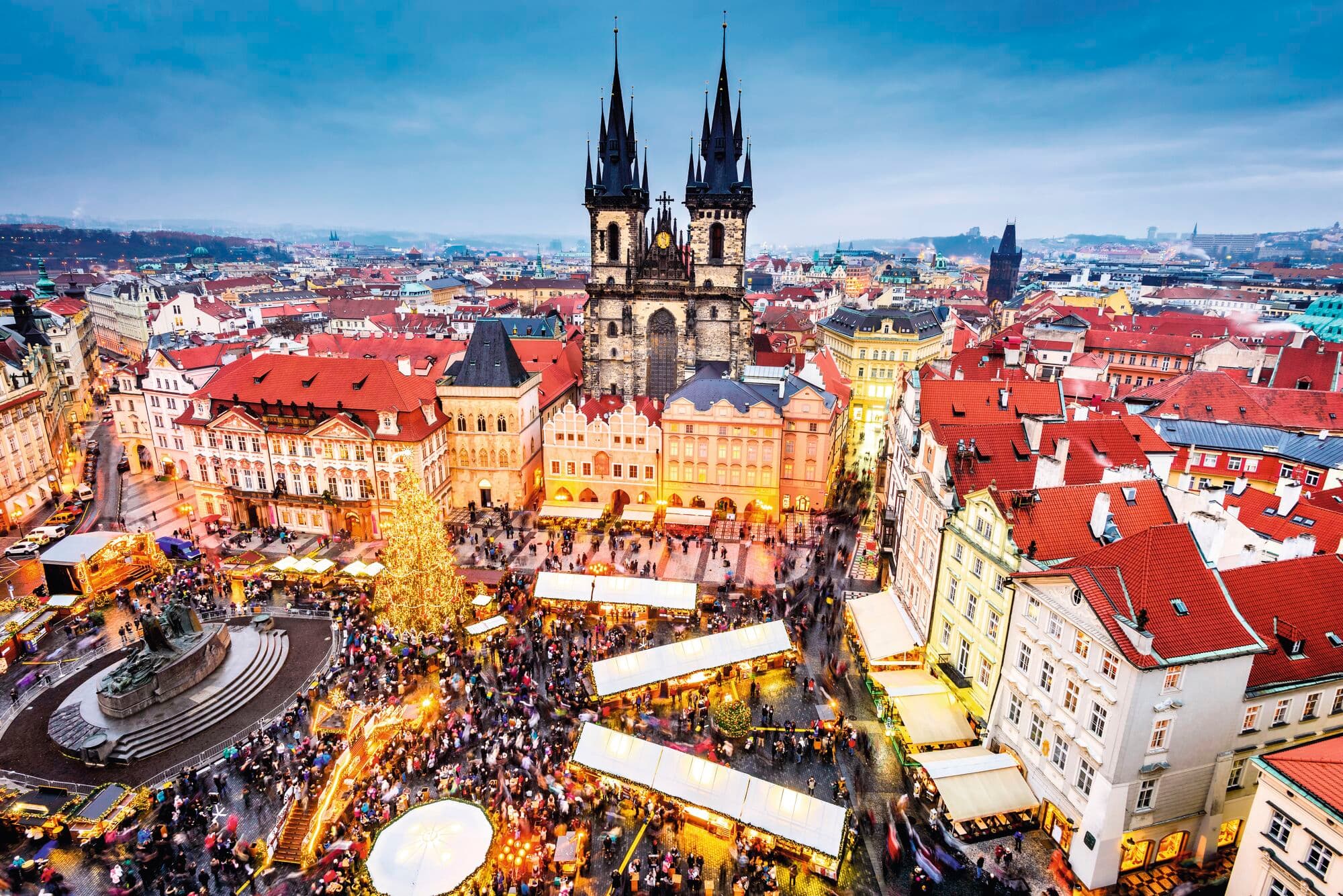 View of Christmas market in Prague.