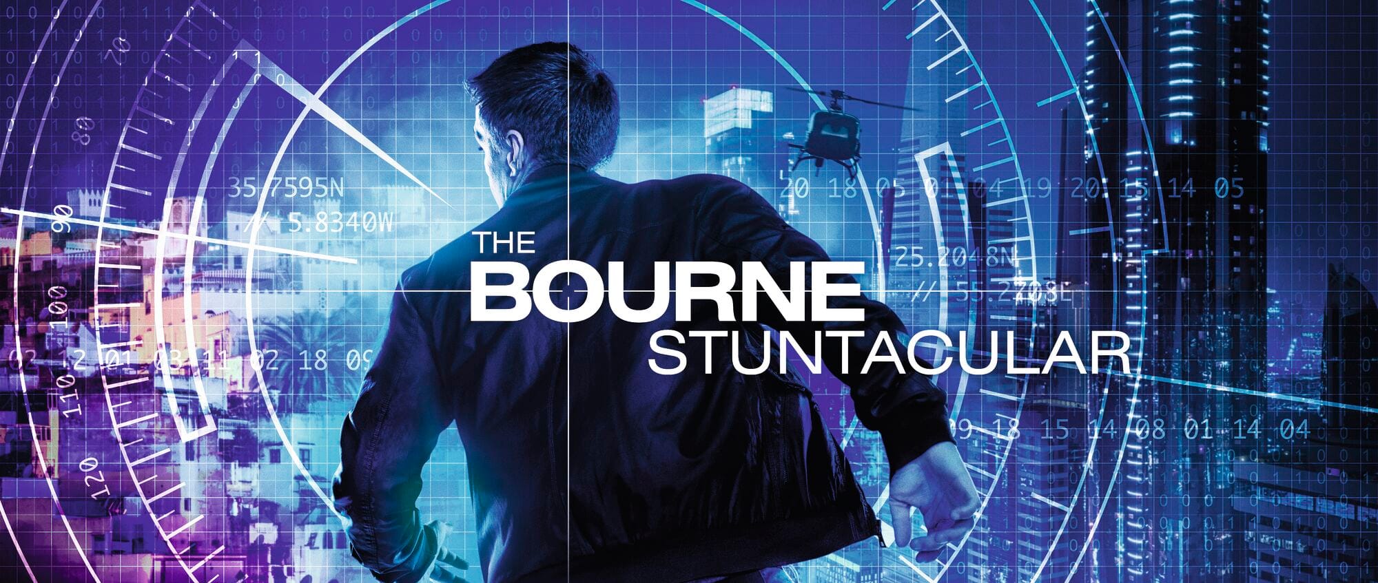 An action-packed poster for the Bourne Stuntacular poster.