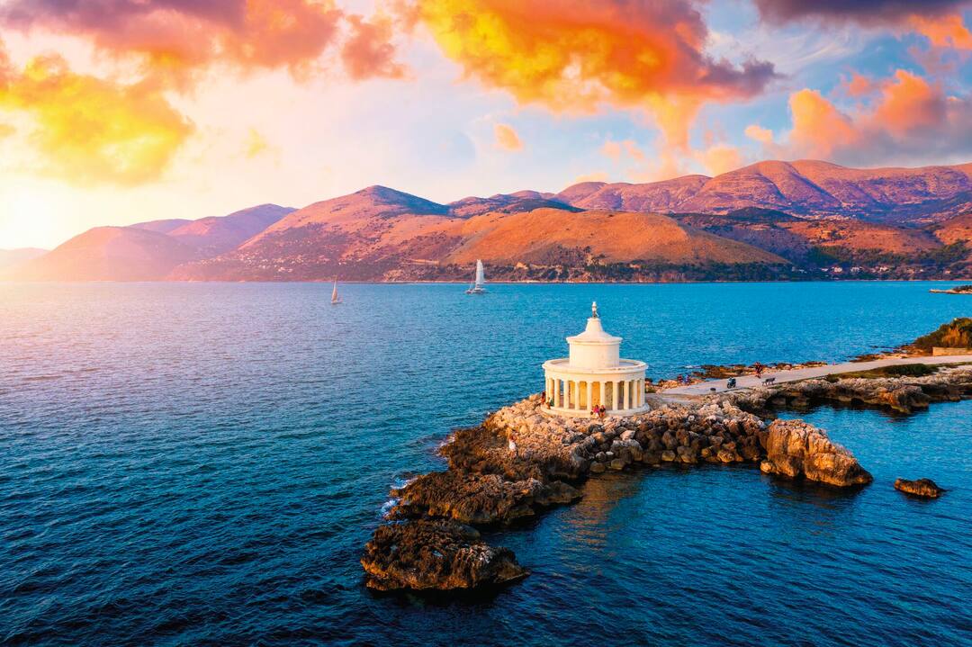 Aerial view of St Thedore lighthouse, Lassi, Argostoli