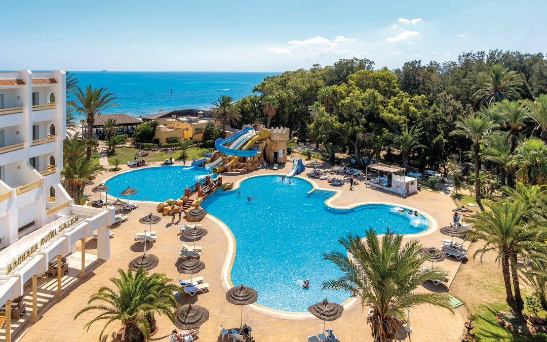 Outdoor pool with waterslides