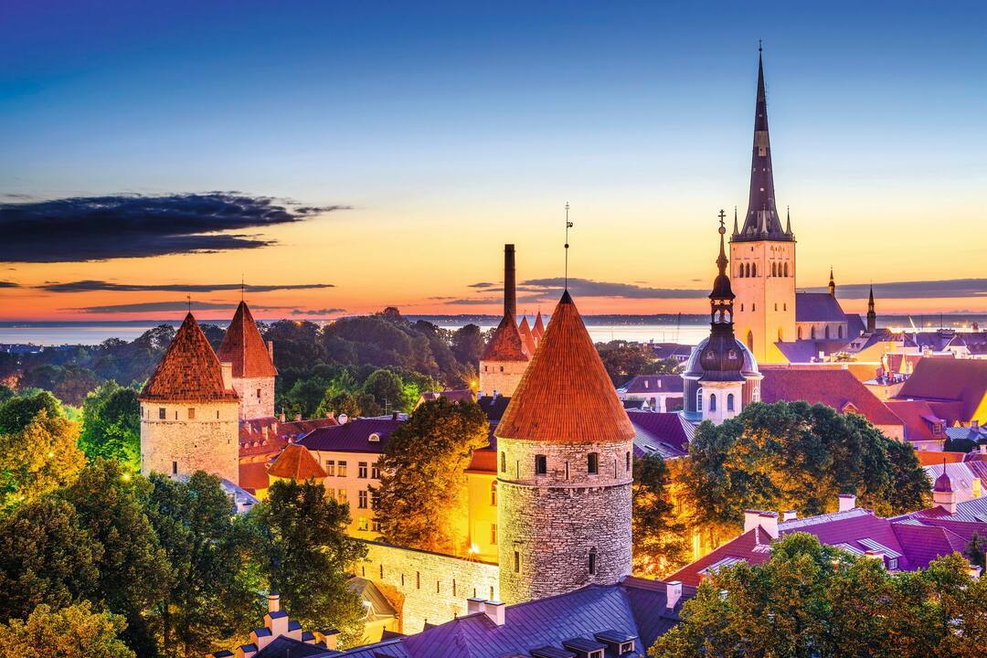 Tallinn, old city skyline at dawn.