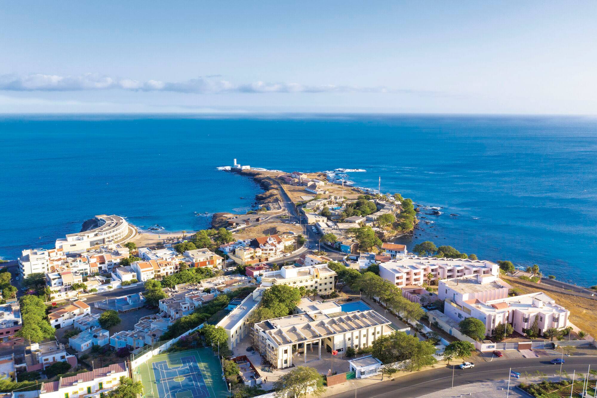 Overhead view of a resort in a bay