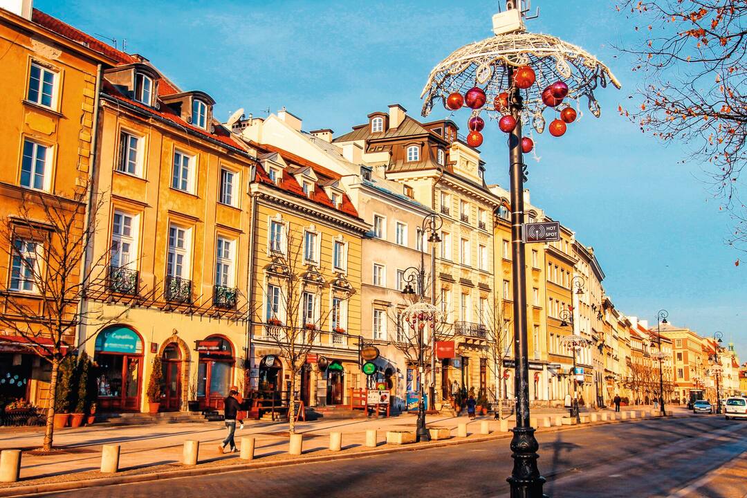 Beautiful houses on the royal road in Warsaw. Poland
