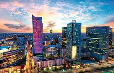 Warsaw city with modern skyscraper at sunset