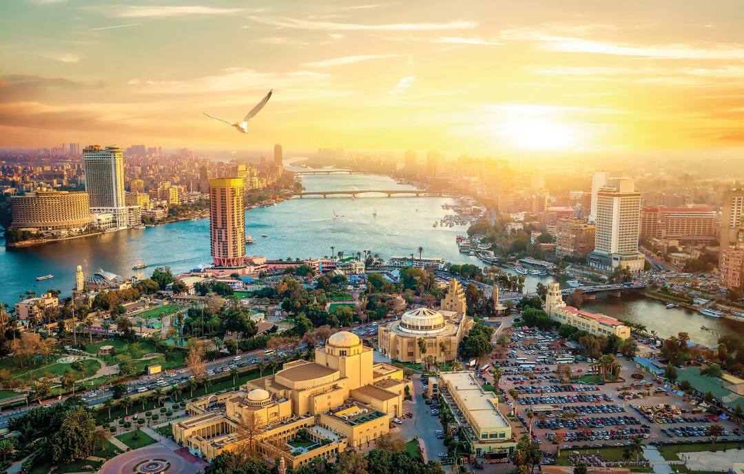 Panorama of Cairo cityscape taken during the sunset from the famous Cairo tower, Cairo, Egypt