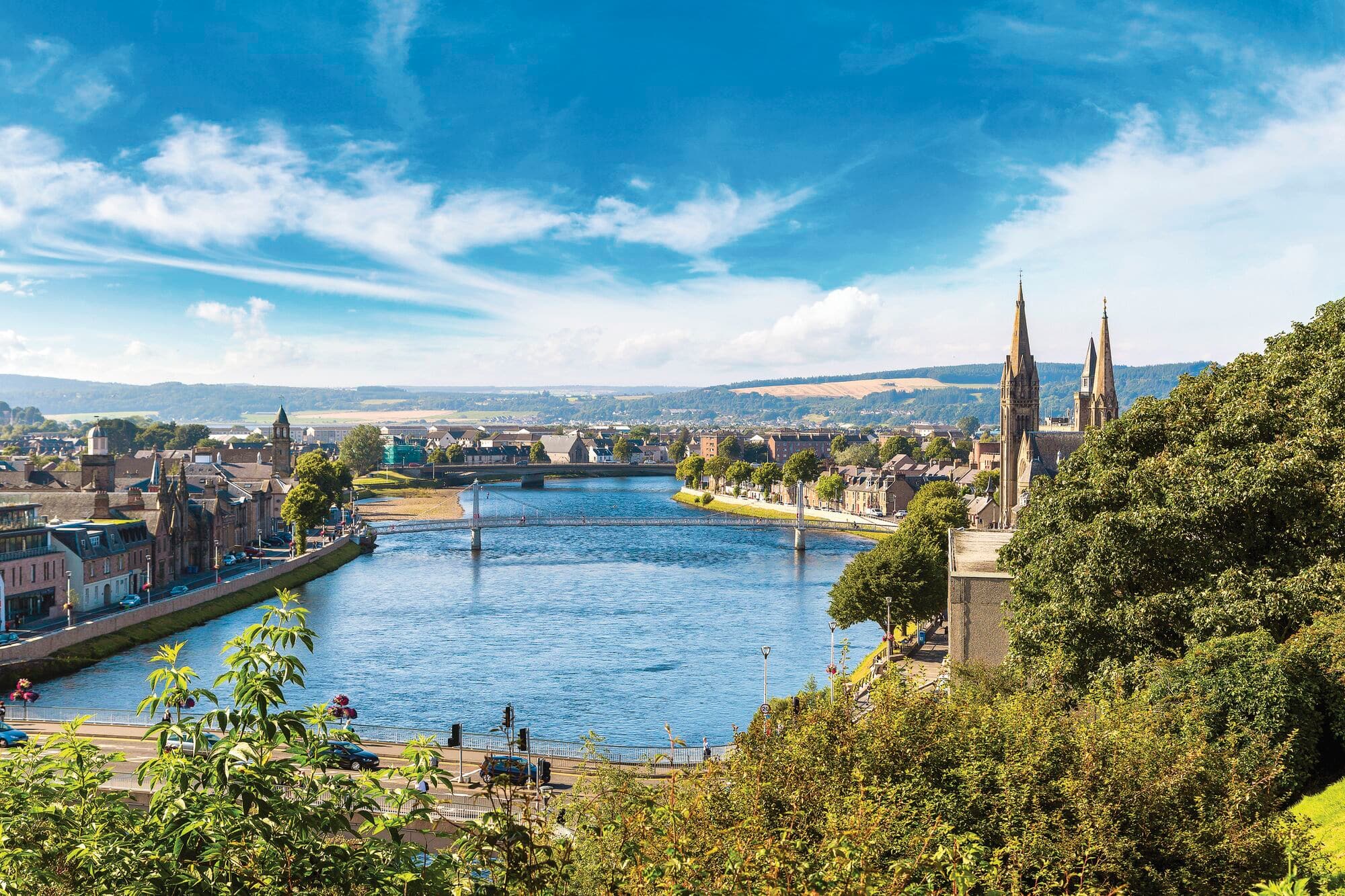 Cityscape of Inverness on a summer day.