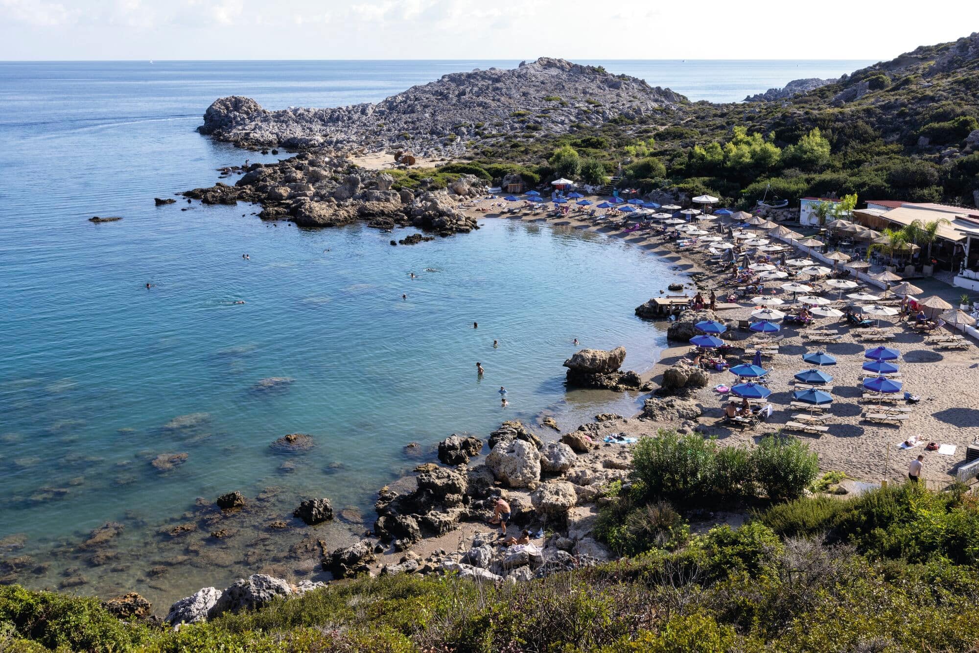 Aerial view of Ladiko beach, Rhodes.