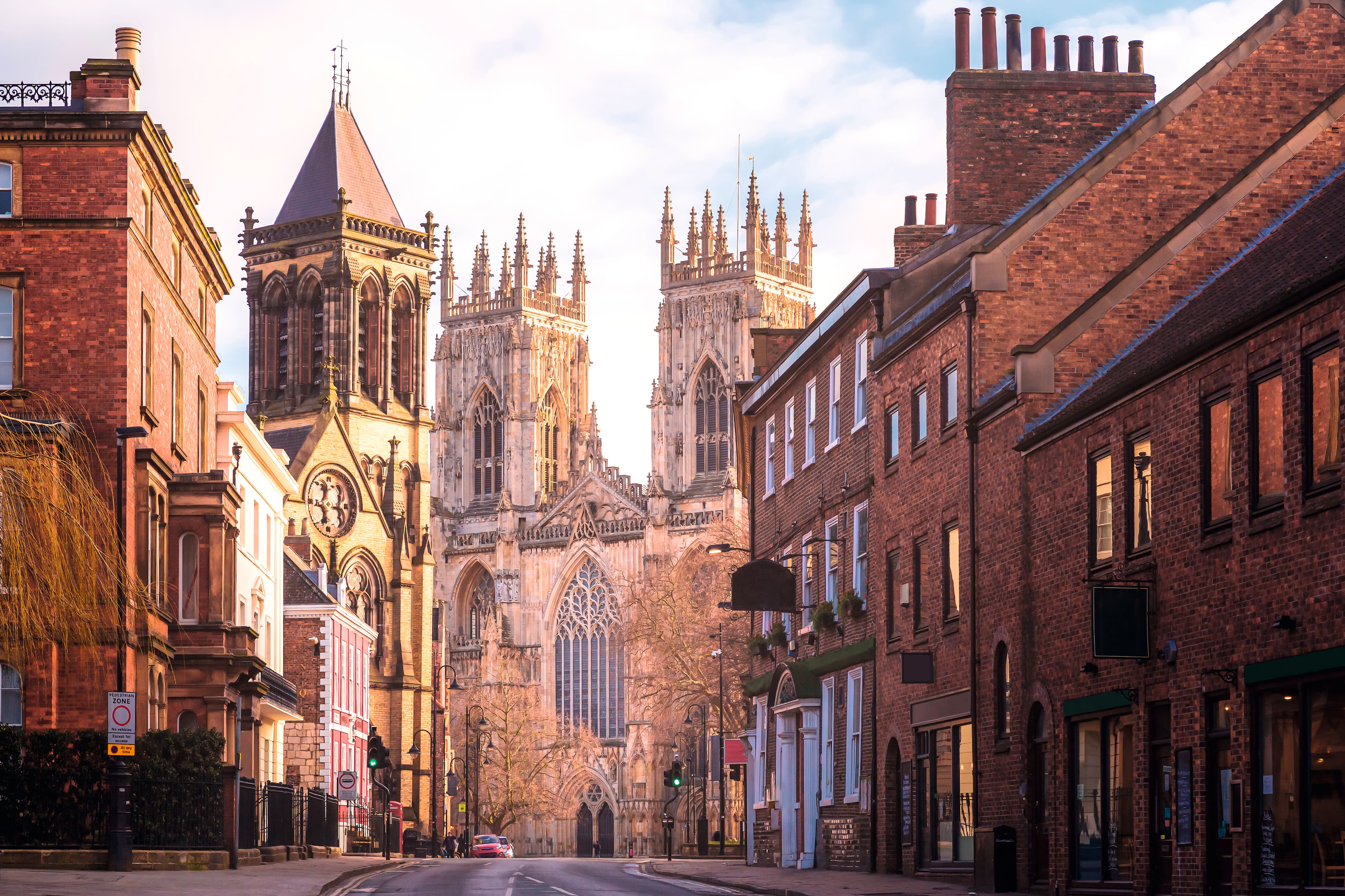 Morning light on the old town of York along Museum Street, looking towards York Minster Cathedral.