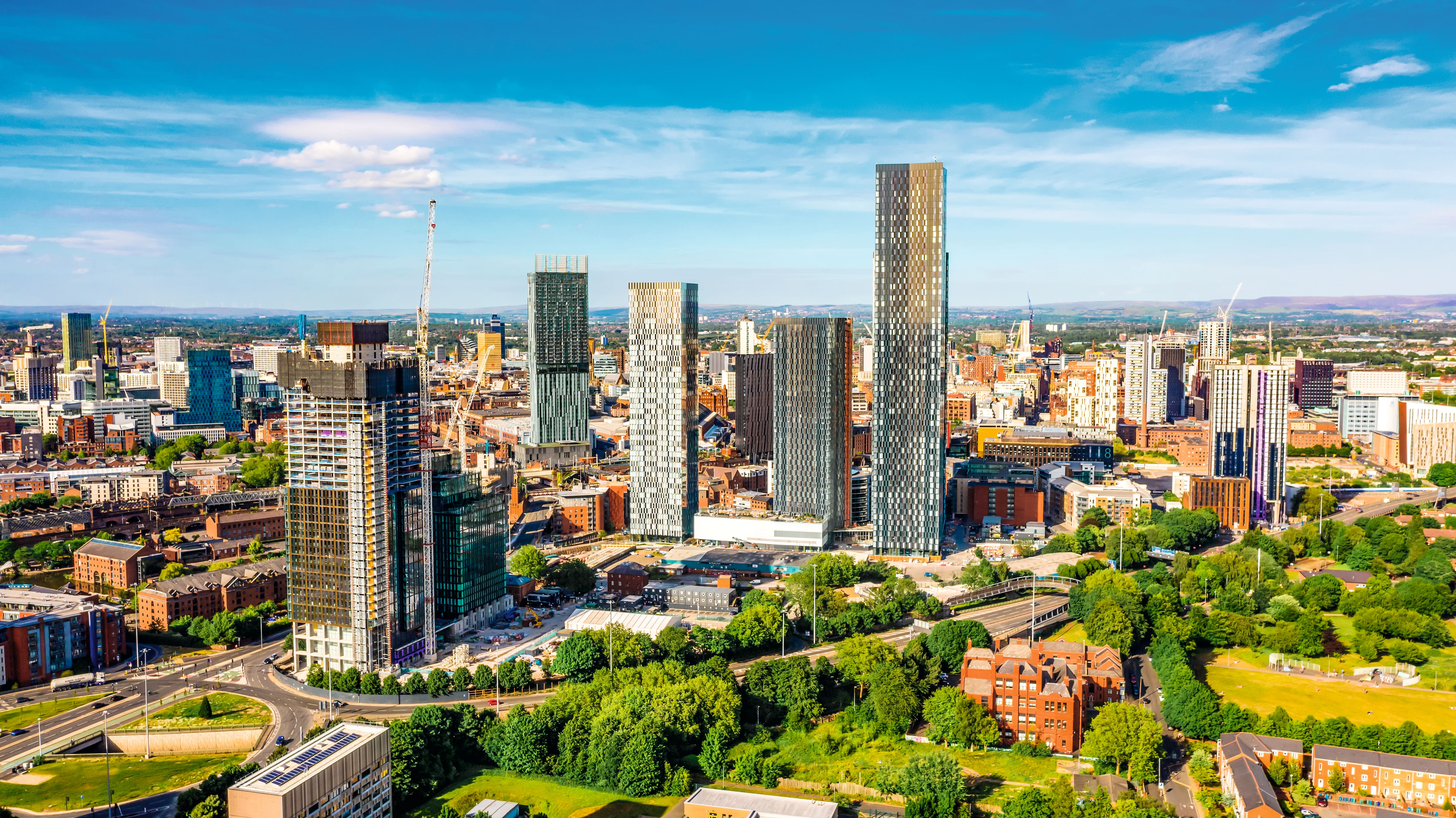 Aerial shot of Manchester on a summer day.