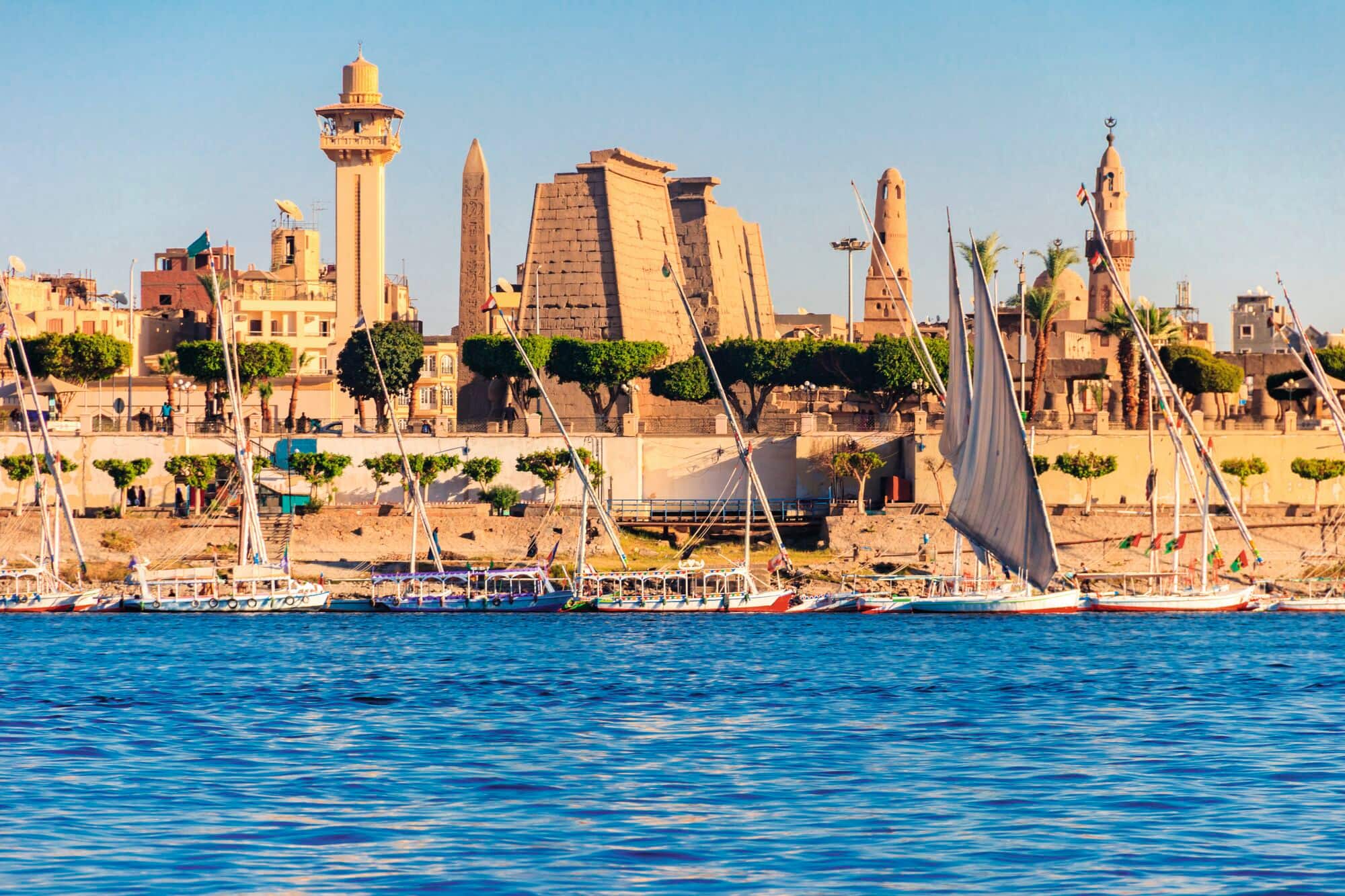 A view from the River Nile of the Luxor Temple.