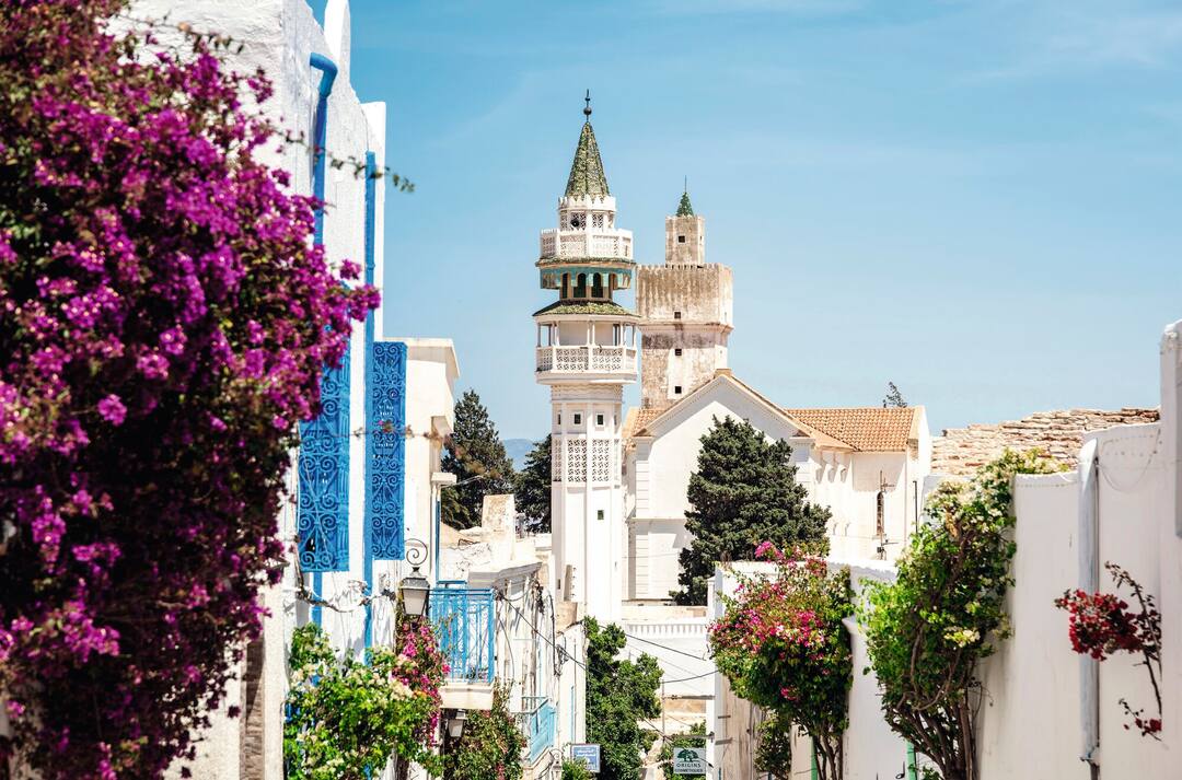 Mosque minaret in the town of Zaghouan, Tunisia