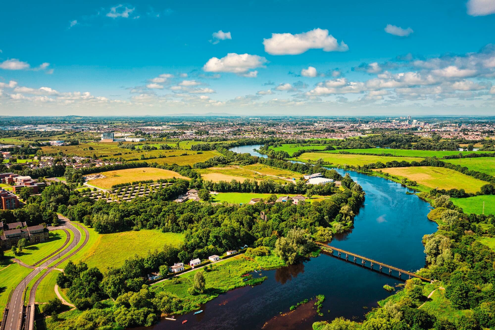 Aerial view over the River Shannon, between County Limerick and Clare.