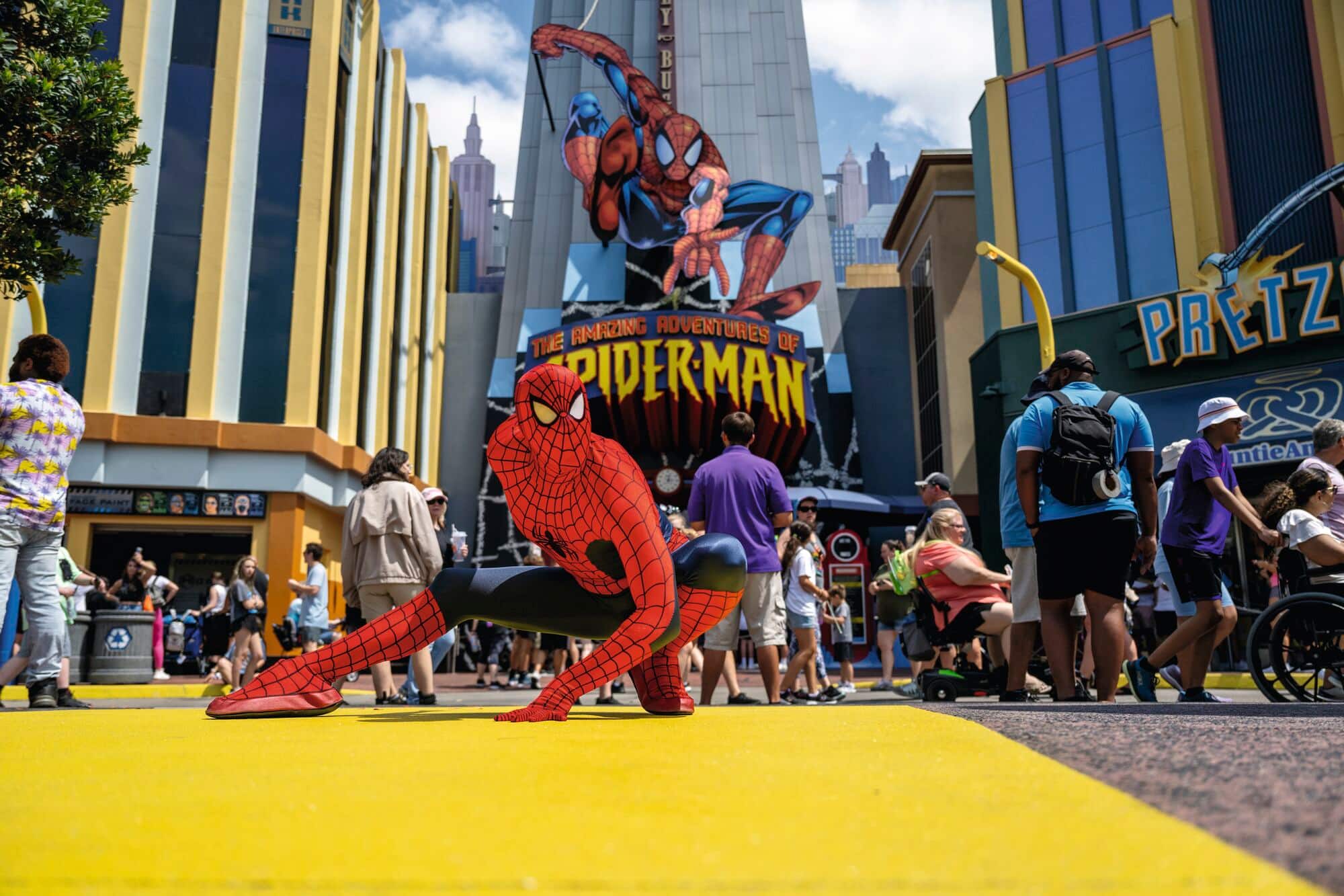 Snap a pic with Spider-Man outside his action-packed ride – thrills and hero vibes all round.