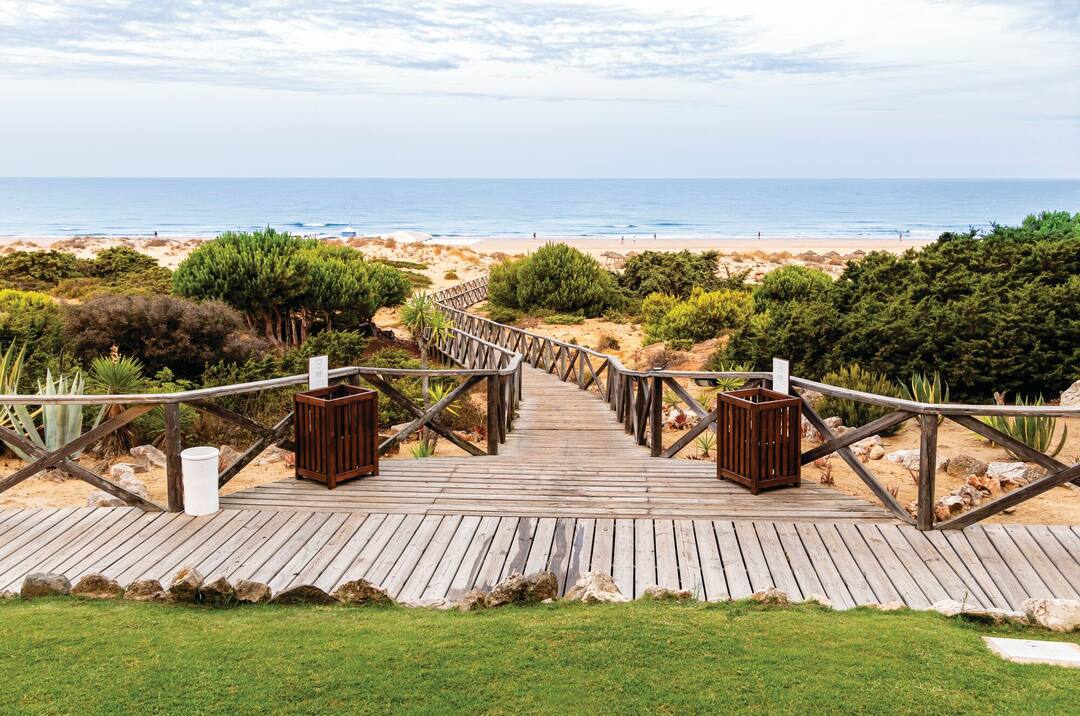 Wooden walkways, access to La Barrosa beach in Sancti Petri