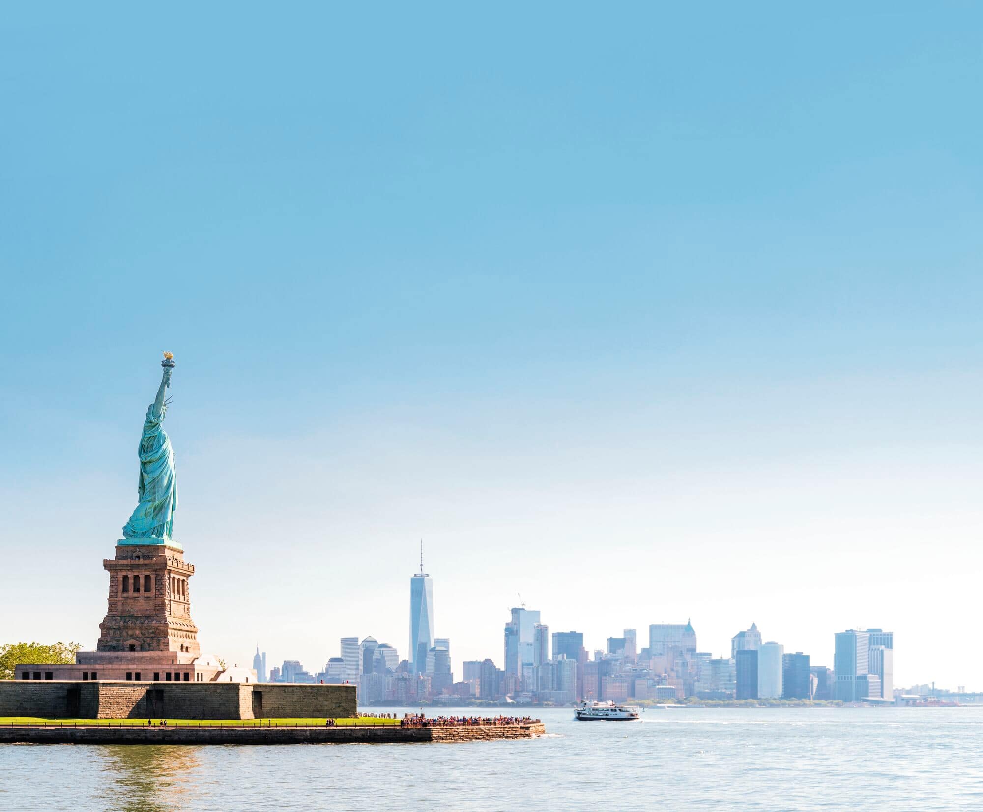 The Statue Of Liberty overlooking New York City.