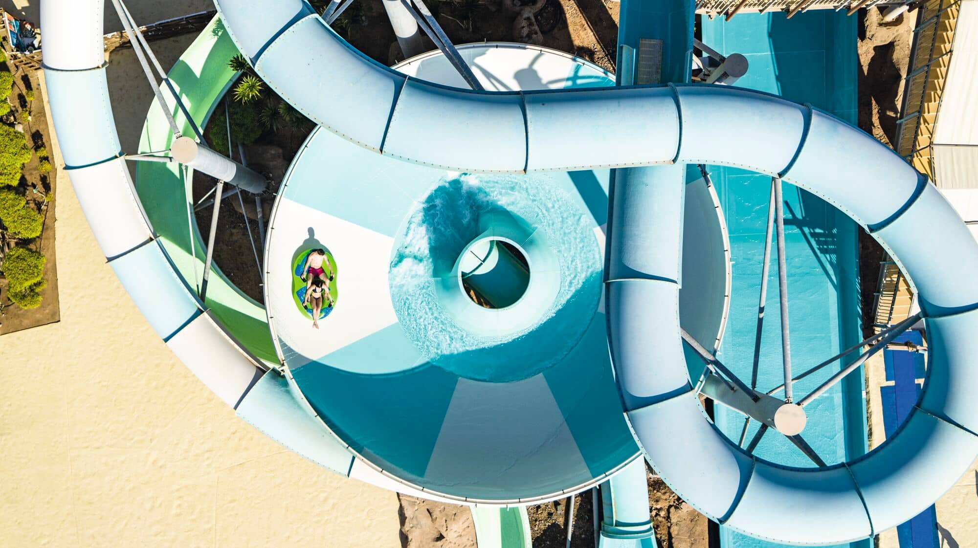  An aerial view of a waterslide at the Holiday Village Red Sea, Egypt.
