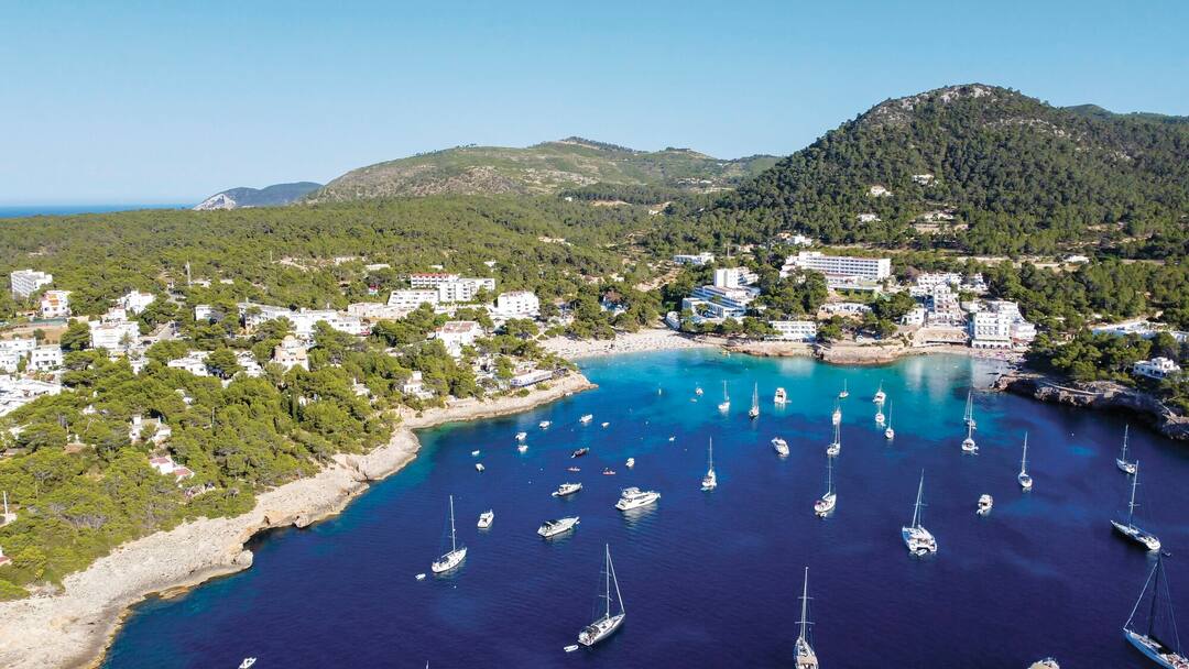 Aerial view of Portinatx bay, Ibiza
