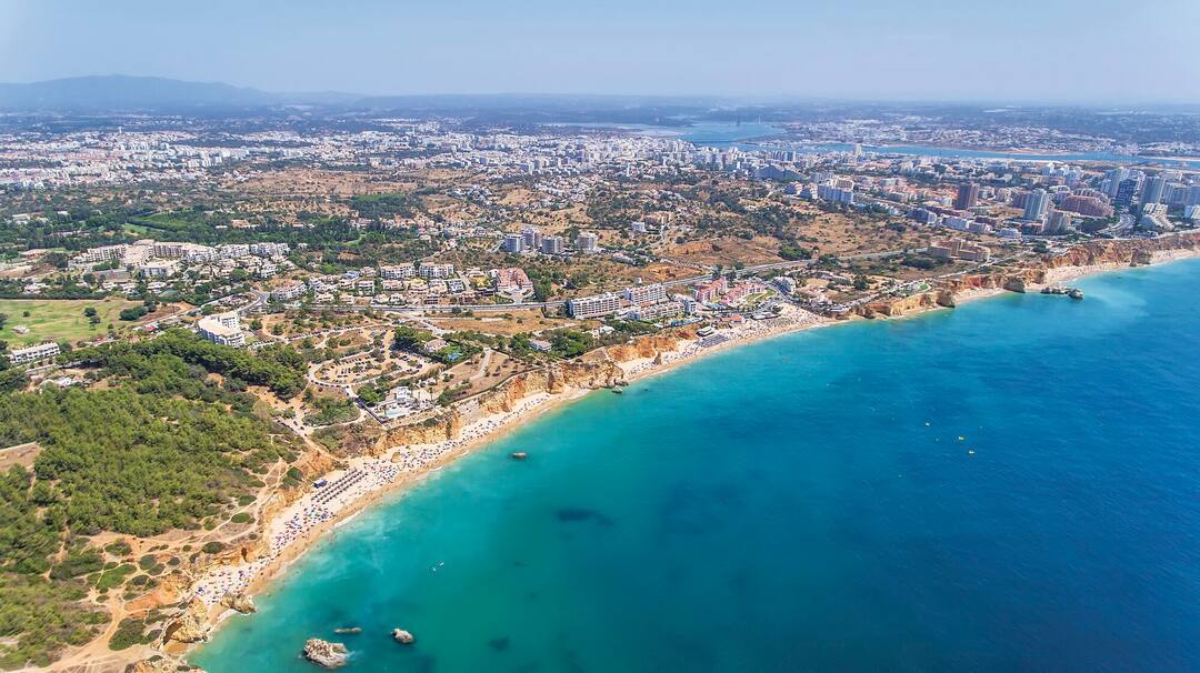 Aerial view of Praia do Vau, Algarve Portugal