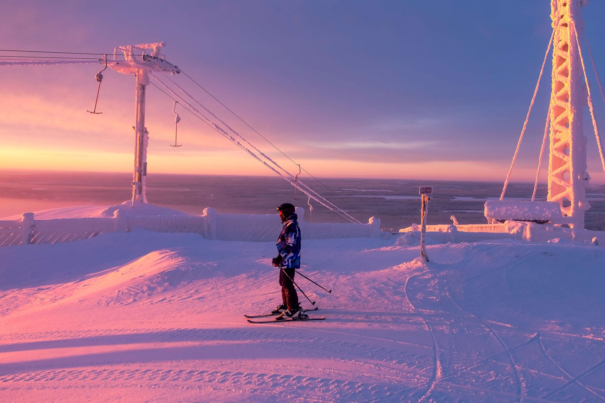 Kuusamo-Ruka ski resort at sunrise.