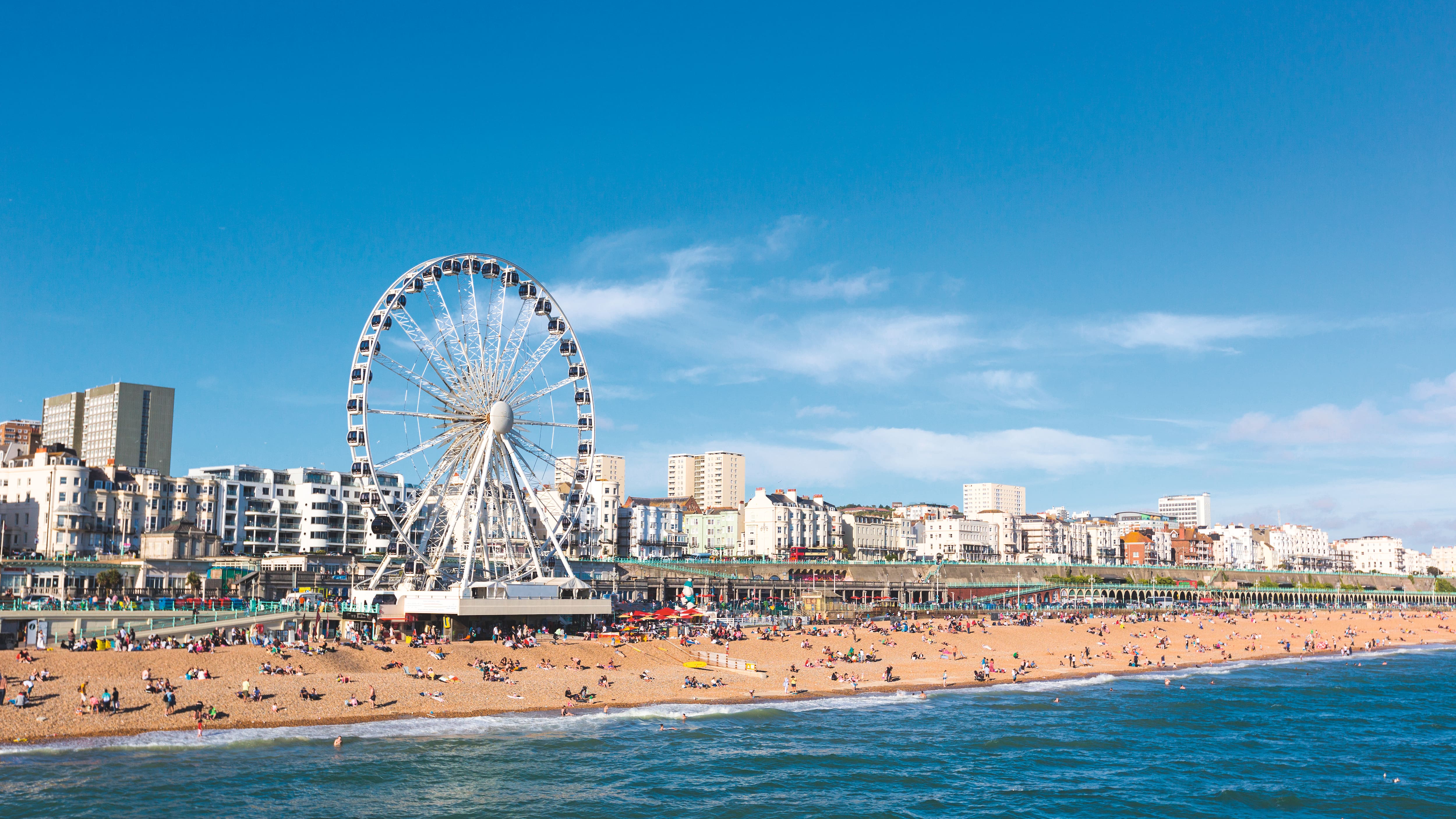 A view of Brighton Pier with the Ferris Wheel. 