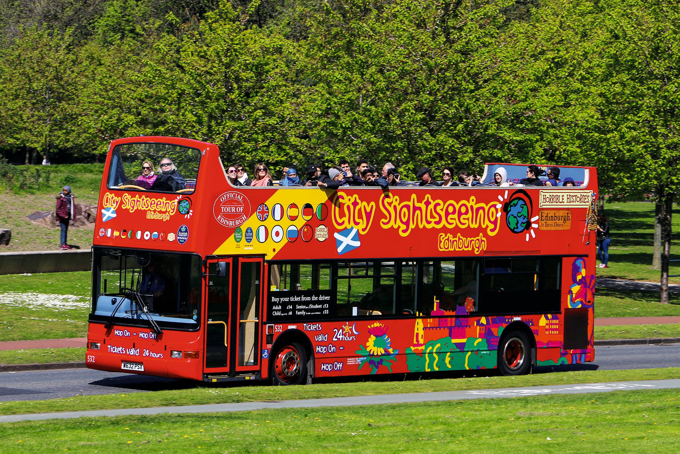 A sightseeing hop-on-hop-off bus tour of Edinburgh.