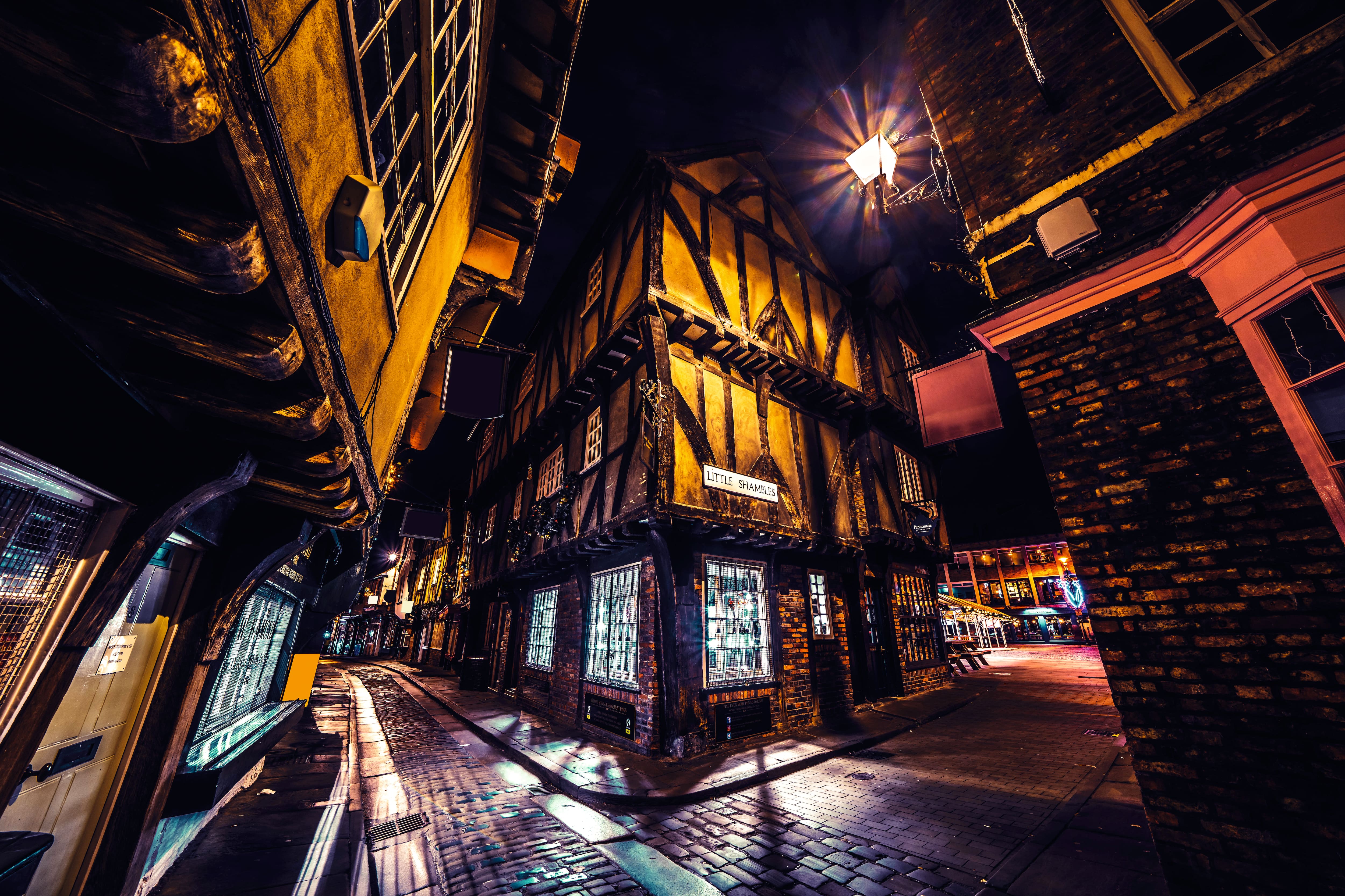 The streets of York at night.