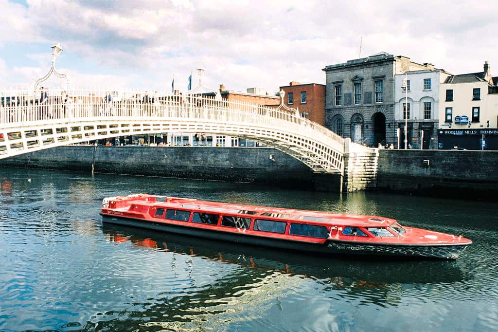 A river tour heading down the Liffey.