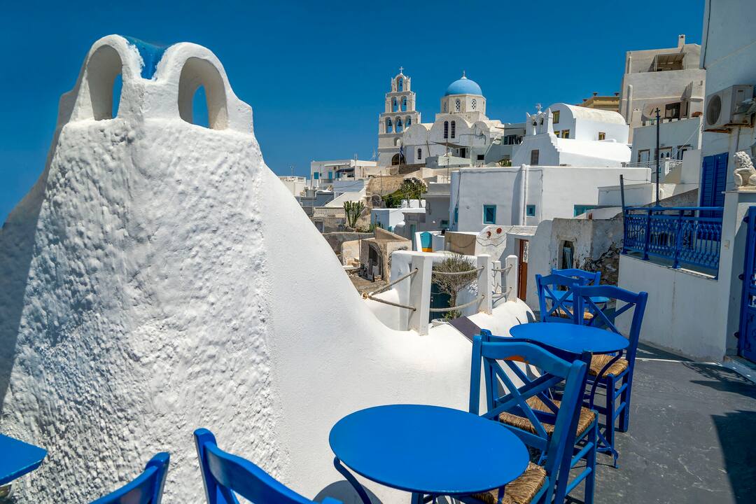 Iconic white buildings in Megalocori, Santorini