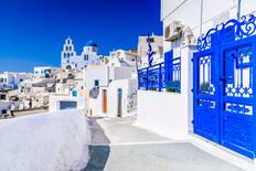 Iconic white and blue buildings, Pyrgos, Santorini
