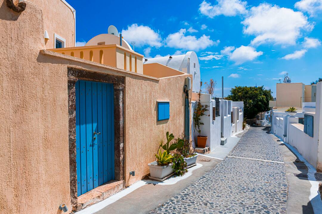 Looking down a street in Megalocori, Santorini