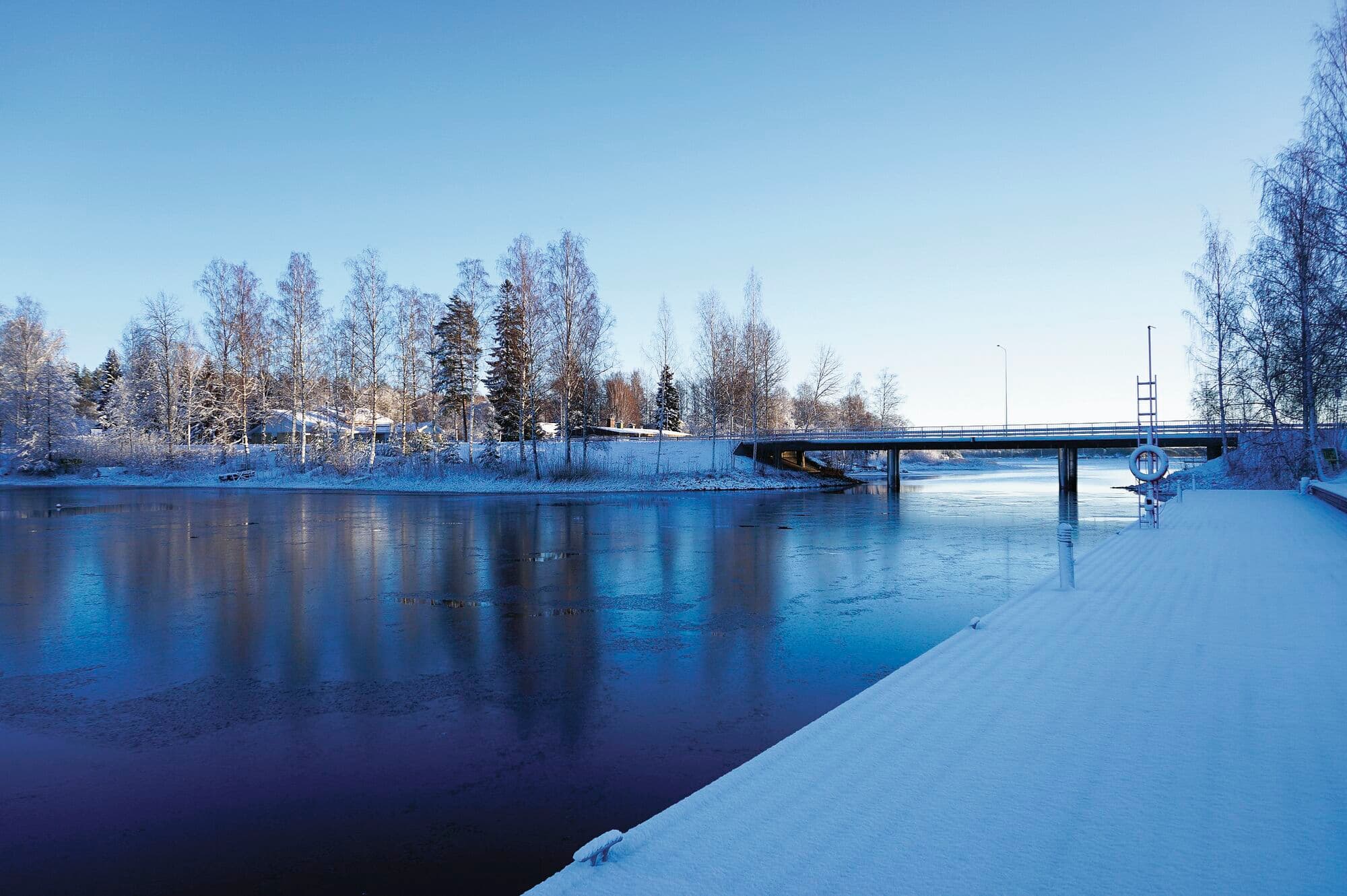 Lake landscape during winter season.