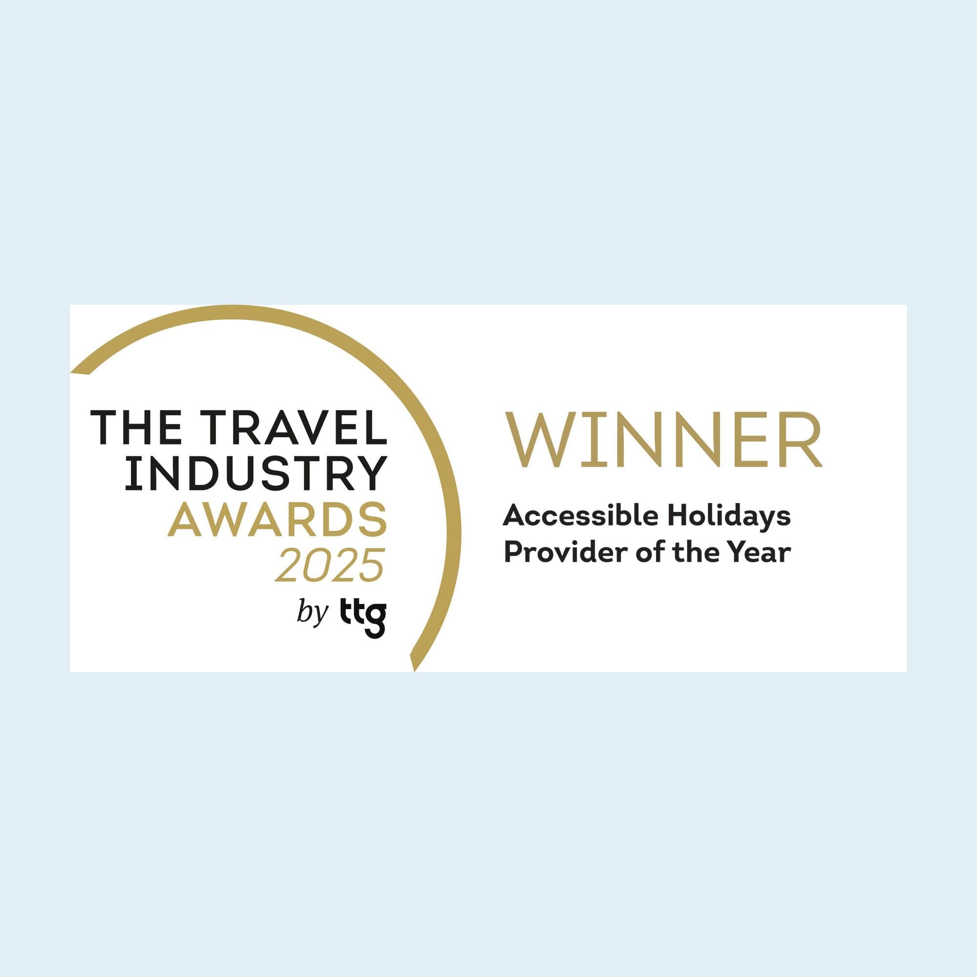 A logo that says "Winner Accessible Holidays Provider of the Year 2025".