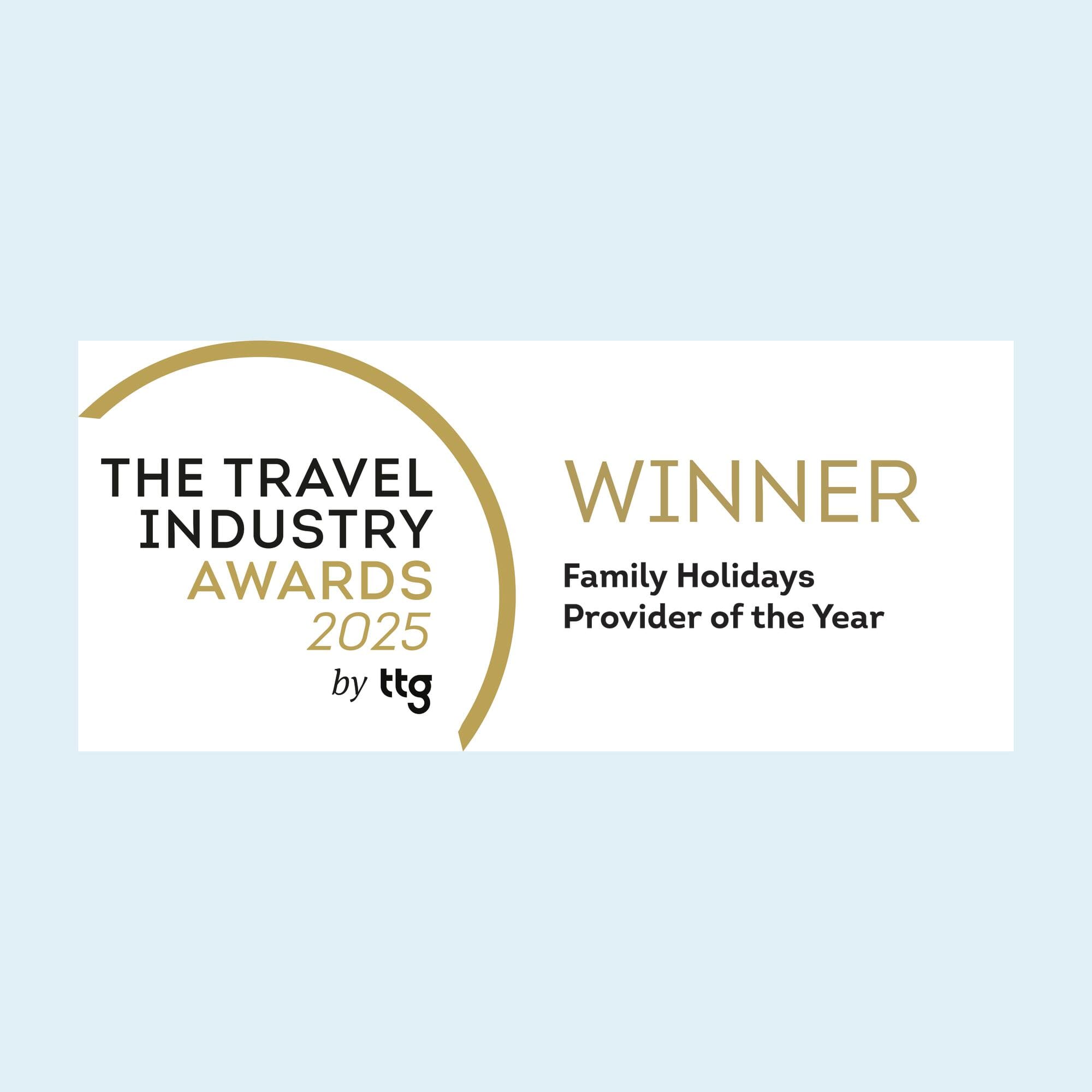 A logo that says "Winner Family Holidays Provider of the Year 2025".