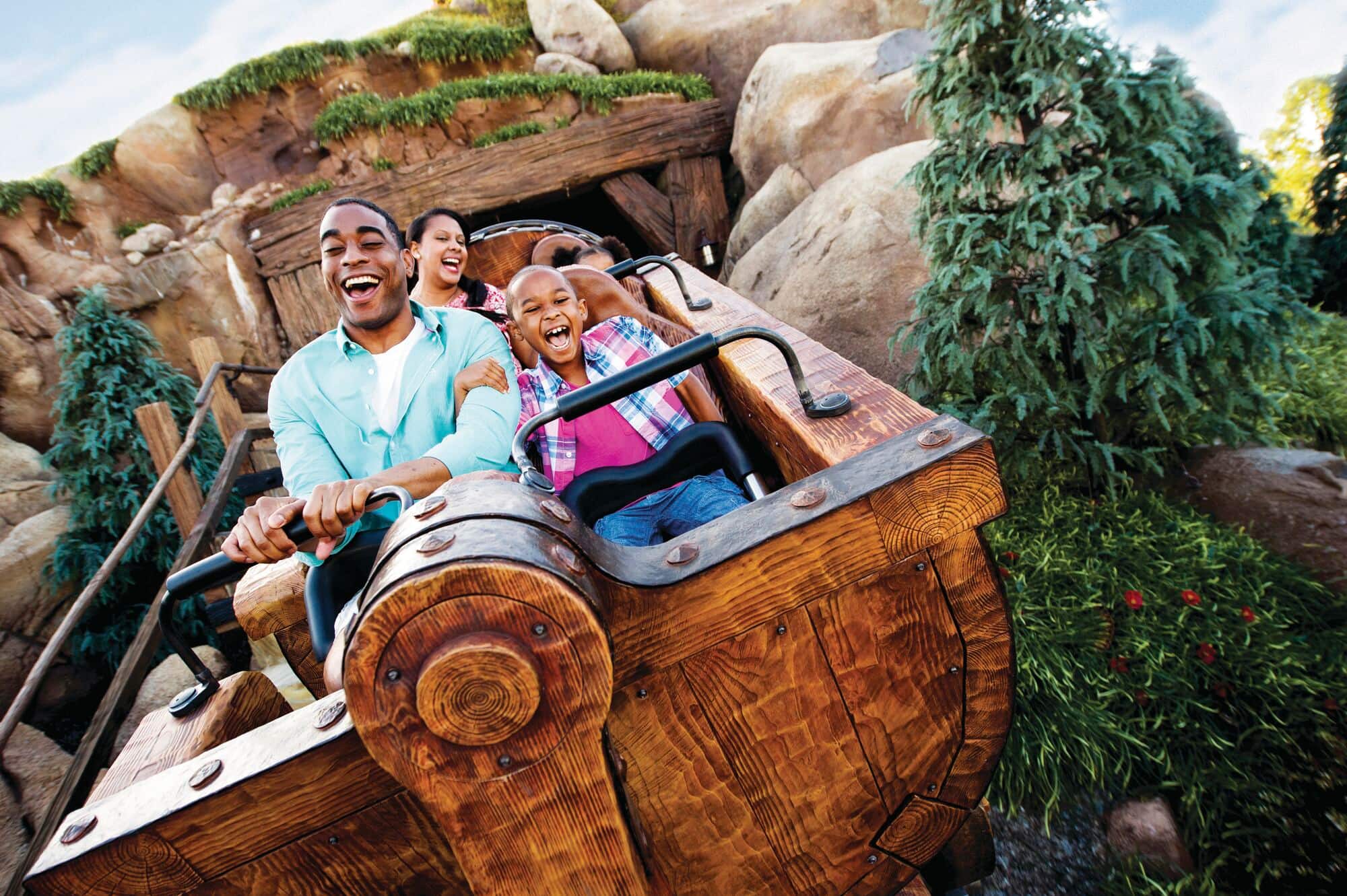 A family having fun on a ride.