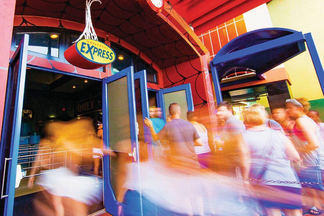 Guests walking through the express entrance.